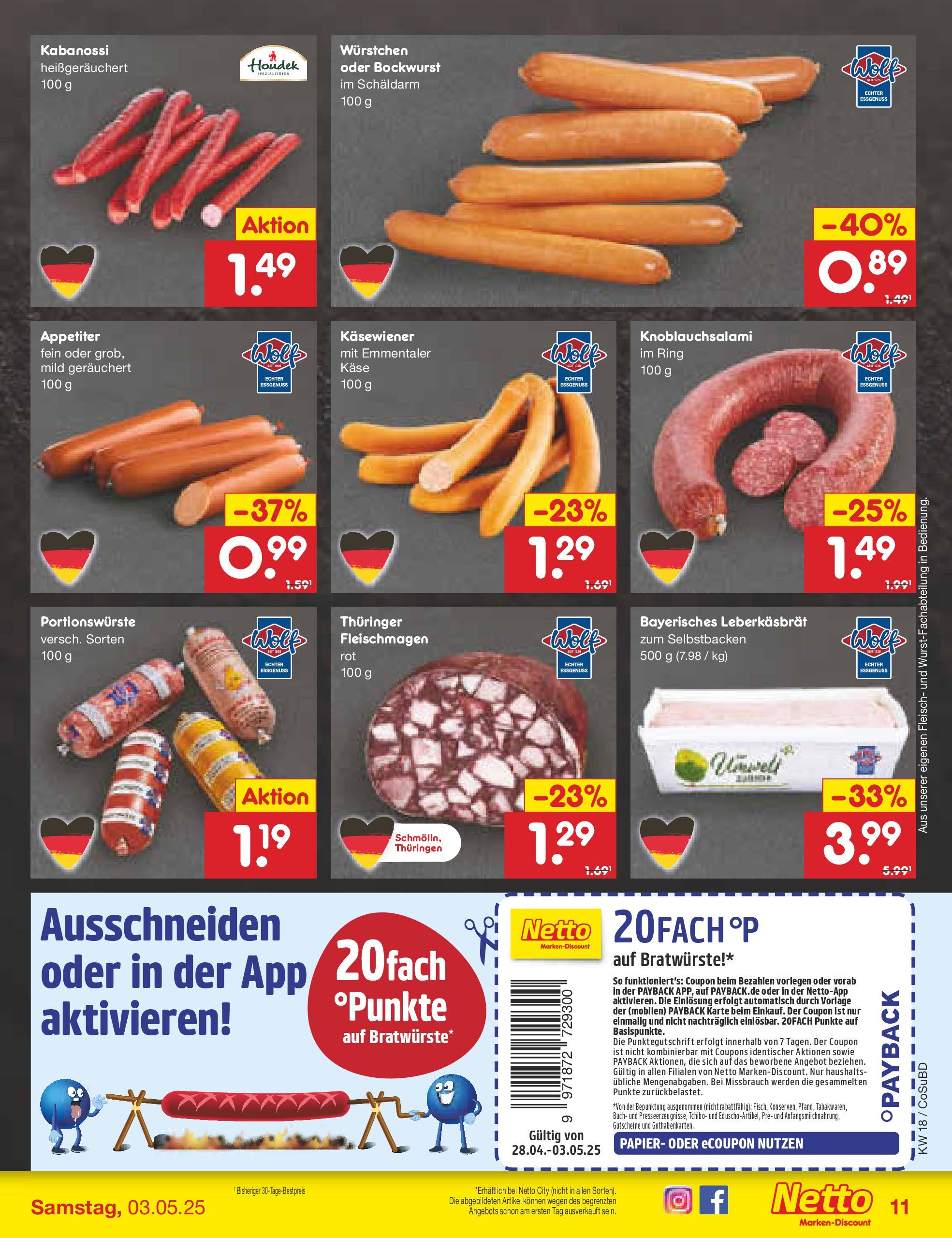 Netto Marken-Discount - Netto: Wochenangebote (ab 27.04.2025) » Angebote | Seite: 11 | Produkte: Bockwurst, Käse, Fleisch