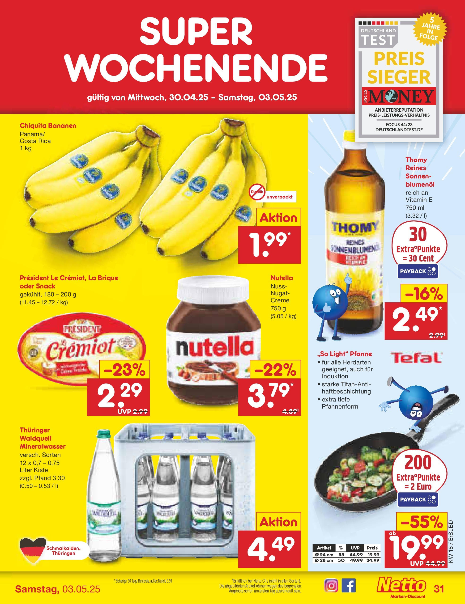 Netto Marken-Discount - Netto: Wochenangebote (ab 27.04.2025) » Angebote | Seite: 31 | Produkte: Sonnenblumenol, Mineralwasser, Creme, Nutella Netto Marken-Discount - Netto: Wochenangebote (ab 27.04.2025) » Angebote | Seite: 31 | Produkte: Sonnenblumenol, Mineralwasser, Creme, Nutella