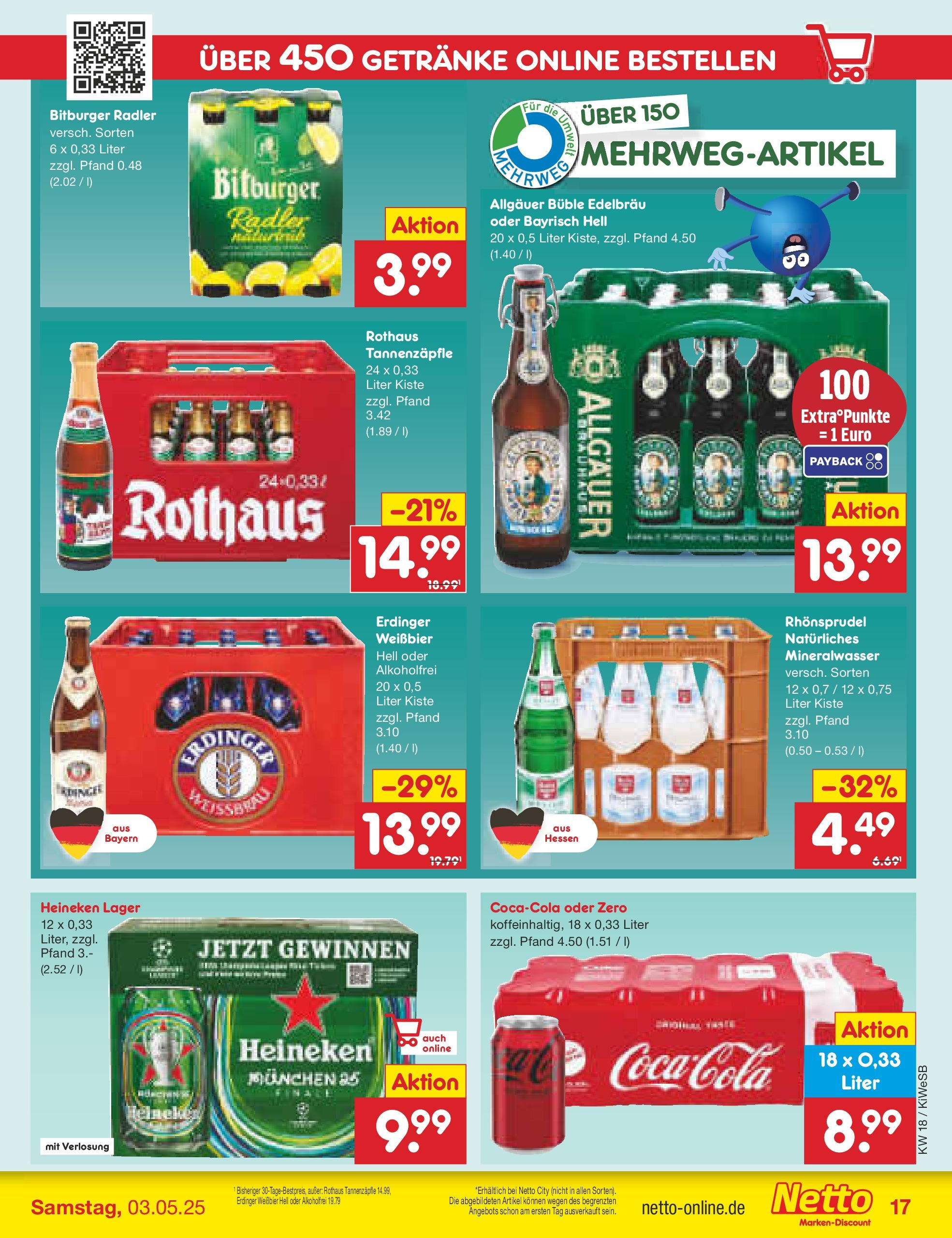 Netto Marken-Discount - Netto: Wochenangebote (ab 27.04.2025) » Angebote | Seite: 17 | Produkte: Erdinger, Weißbier, Radler, Rhonsprudel Netto Marken-Discount - Netto: Wochenangebote (ab 27.04.2025) » Angebote | Seite: 17 | Produkte: Erdinger, Weißbier, Radler, Rhonsprudel