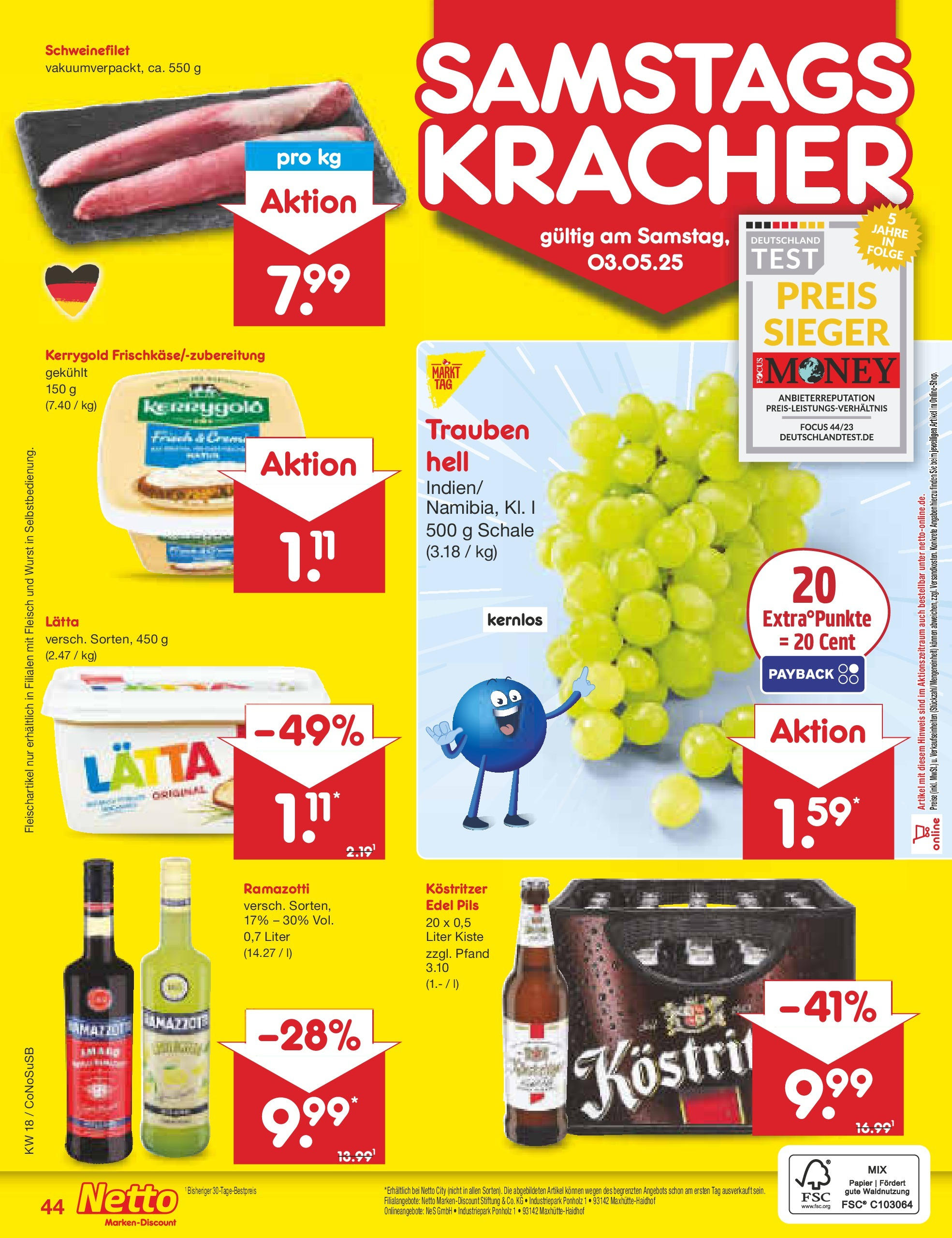 Netto Marken-Discount - Netto: Wochenangebote (ab 27.04.2025) » Angebote | Seite: 44 | Produkte: Kostritzer, Trauben, Wurst, Lätta Netto Marken-Discount - Netto: Wochenangebote (ab 27.04.2025) » Angebote | Seite: 44 | Produkte: Kostritzer, Trauben, Wurst, Lätta