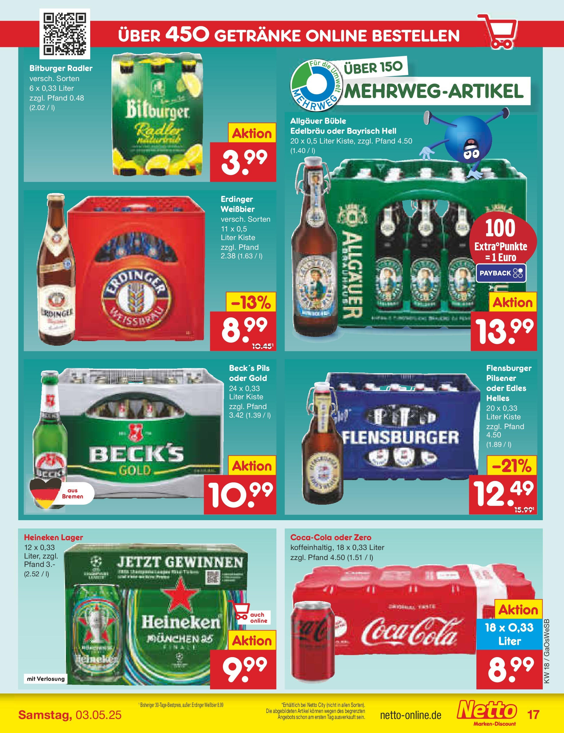 Netto Marken-Discount - Netto: Wochenangebote (ab 27.04.2025) » Angebote | Seite: 17 | Produkte: Cola, Weißbier, Flensburger, Heineken Netto Marken-Discount - Netto: Wochenangebote (ab 27.04.2025) » Angebote | Seite: 17 | Produkte: Cola, Weißbier, Flensburger, Heineken