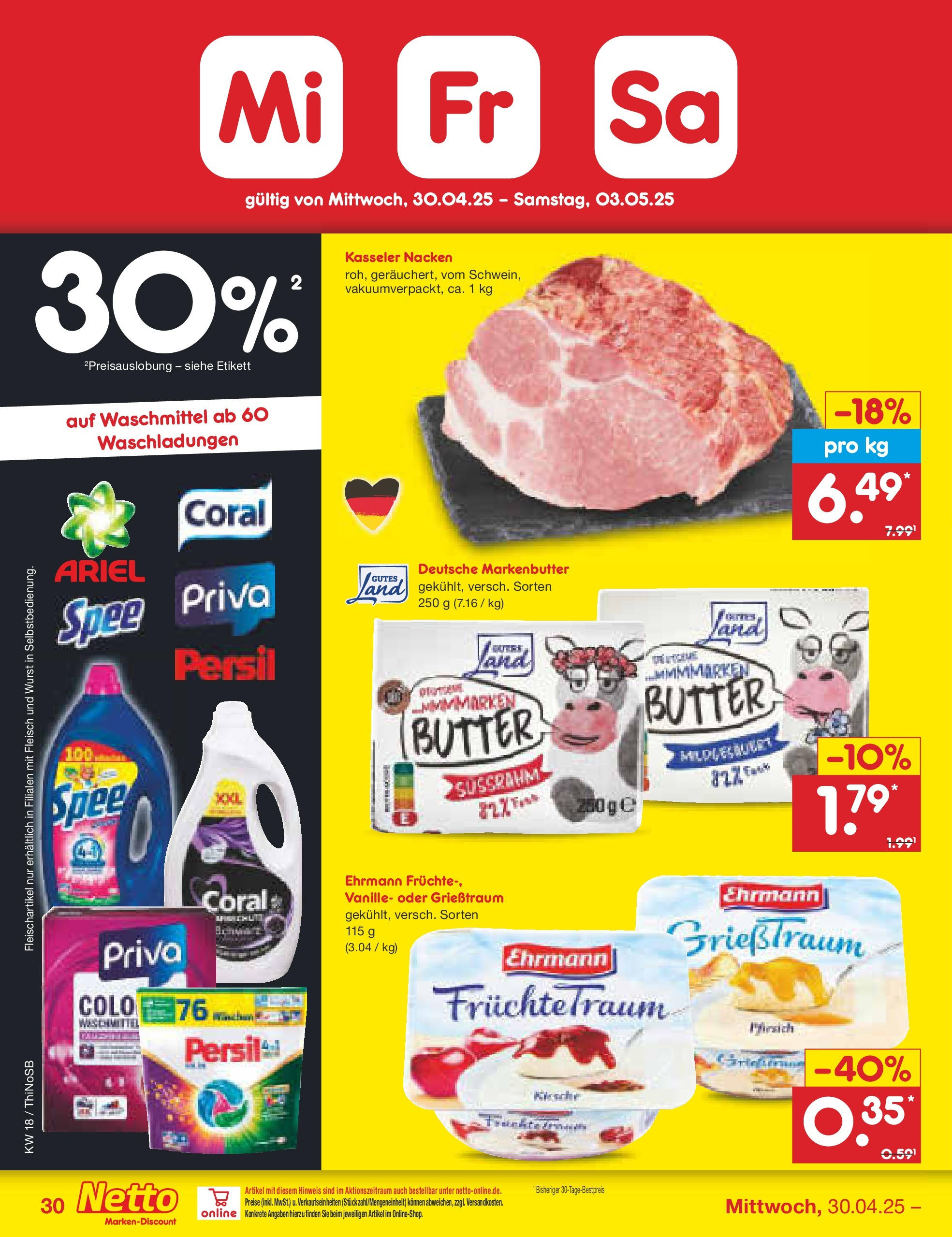 Netto Marken-Discount - Netto: Wochenangebote (ab 27.04.2025) » Angebote | Seite: 30 | Produkte: Coral, Kasseler nacken, Wurst, Pfirsich