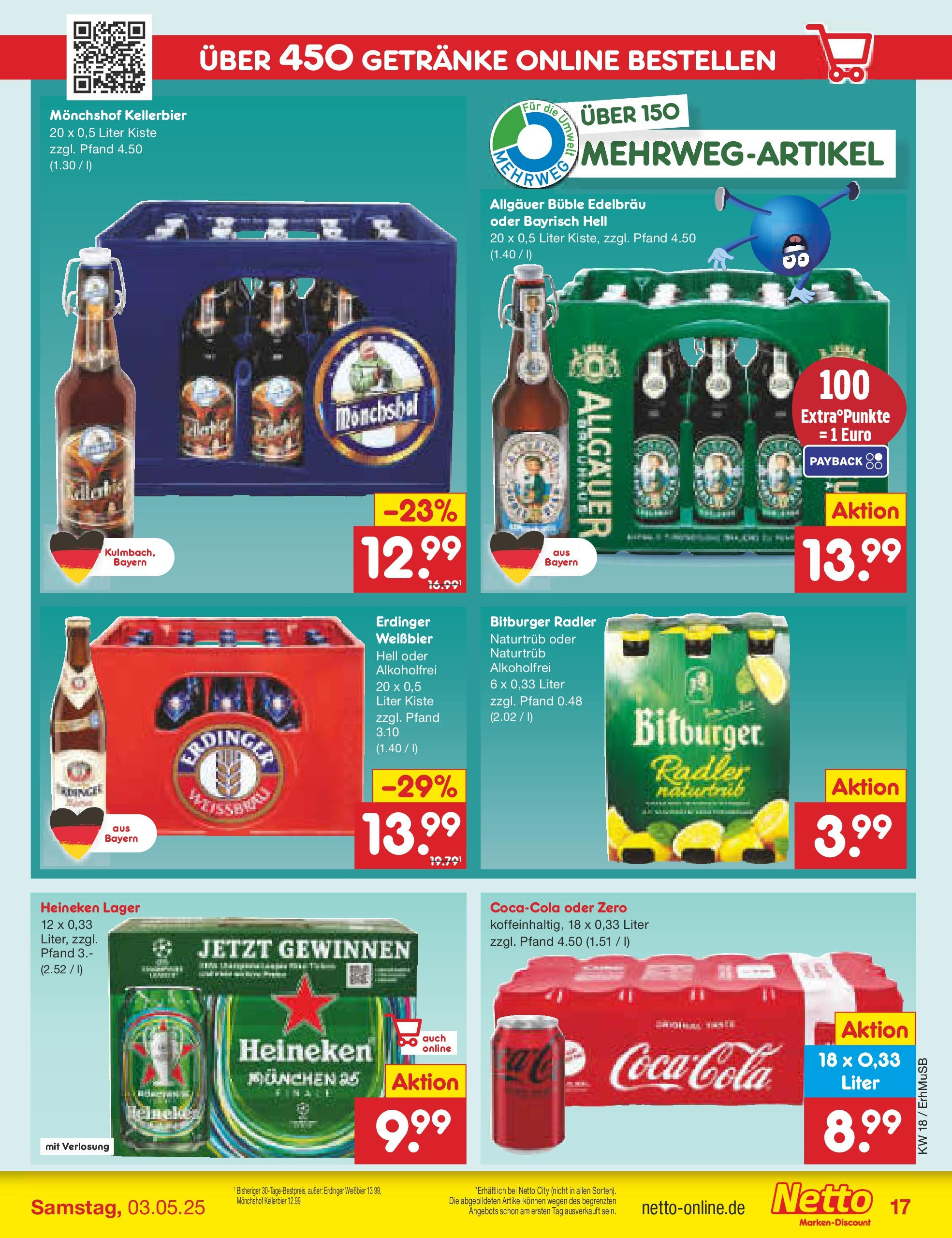 Netto Marken-Discount - Netto: Wochenangebote (ab 27.04.2025) » Angebote | Seite: 17 | Produkte: Bitburger, Erdinger, Weißbier, Heineken