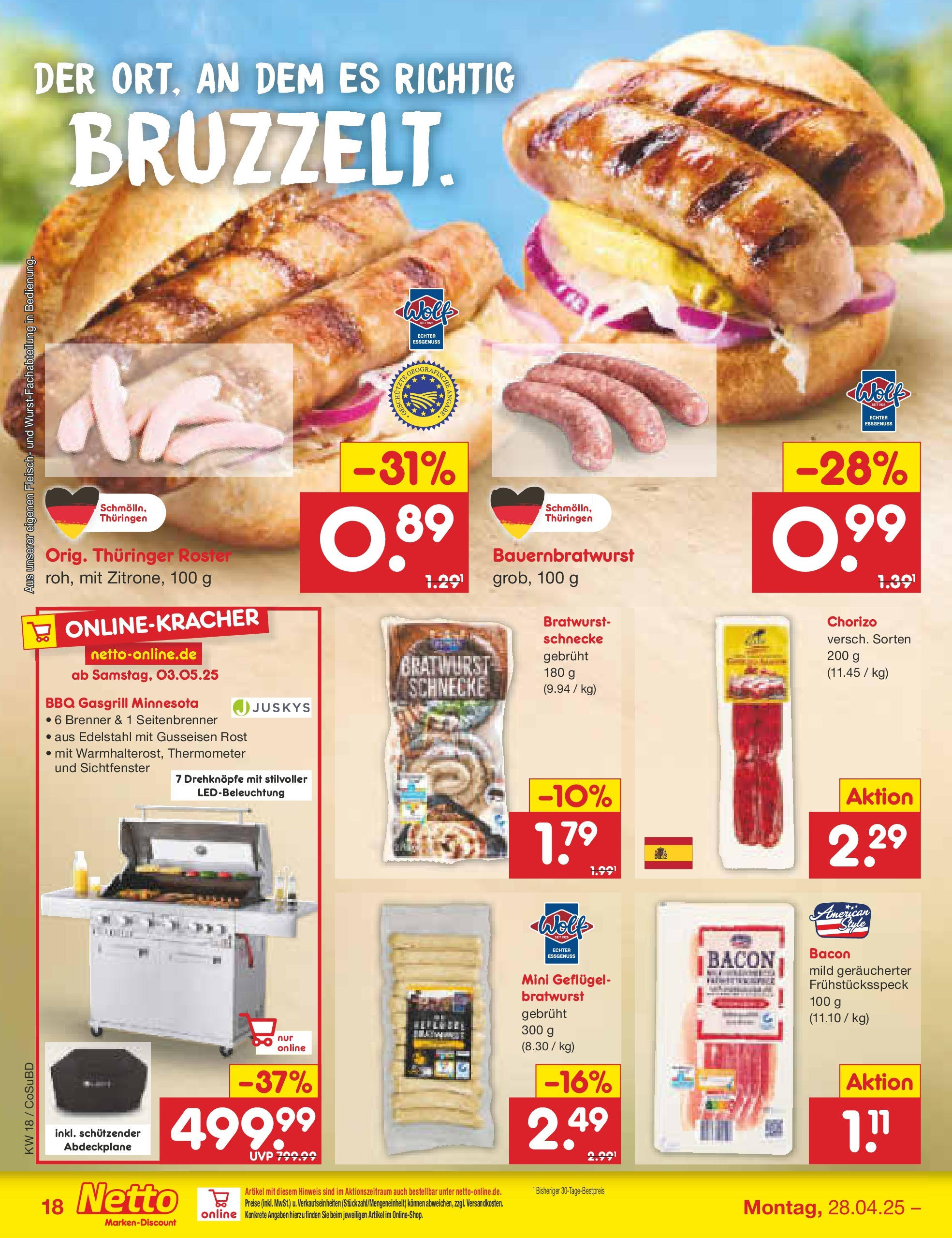Netto Marken-Discount - Netto: Wochenangebote (ab 27.04.2025) » Angebote | Seite: 18 | Produkte: Grill, Thermometer, Bratwurst, Fleisch
