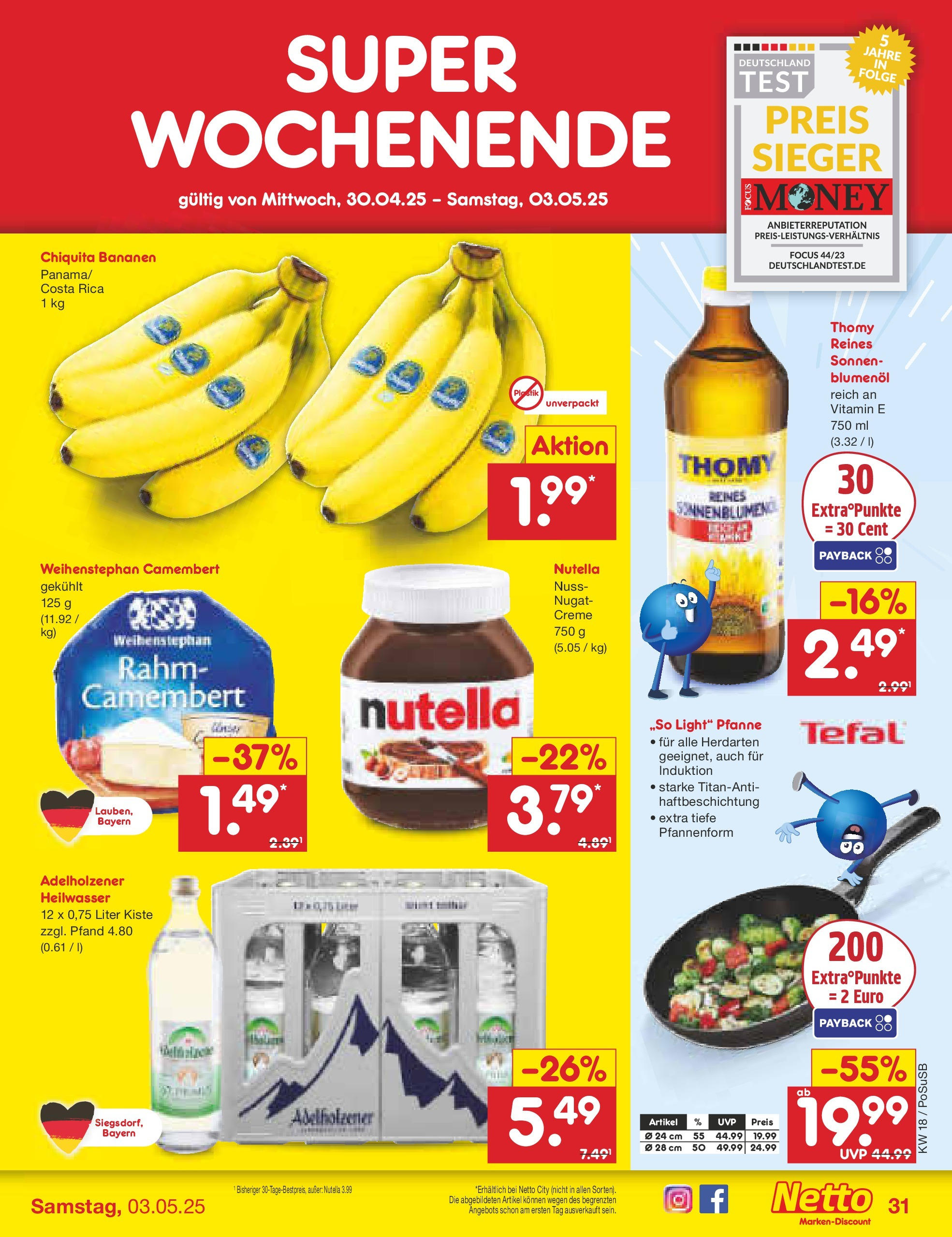 Netto Marken-Discount - Netto: Wochenangebote (ab 27.04.2025) » Angebote | Seite: 31 | Produkte: Sonnenblumenol, Bananen, Creme, Nutella Netto Marken-Discount - Netto: Wochenangebote (ab 27.04.2025) » Angebote | Seite: 31 | Produkte: Sonnenblumenol, Bananen, Creme, Nutella