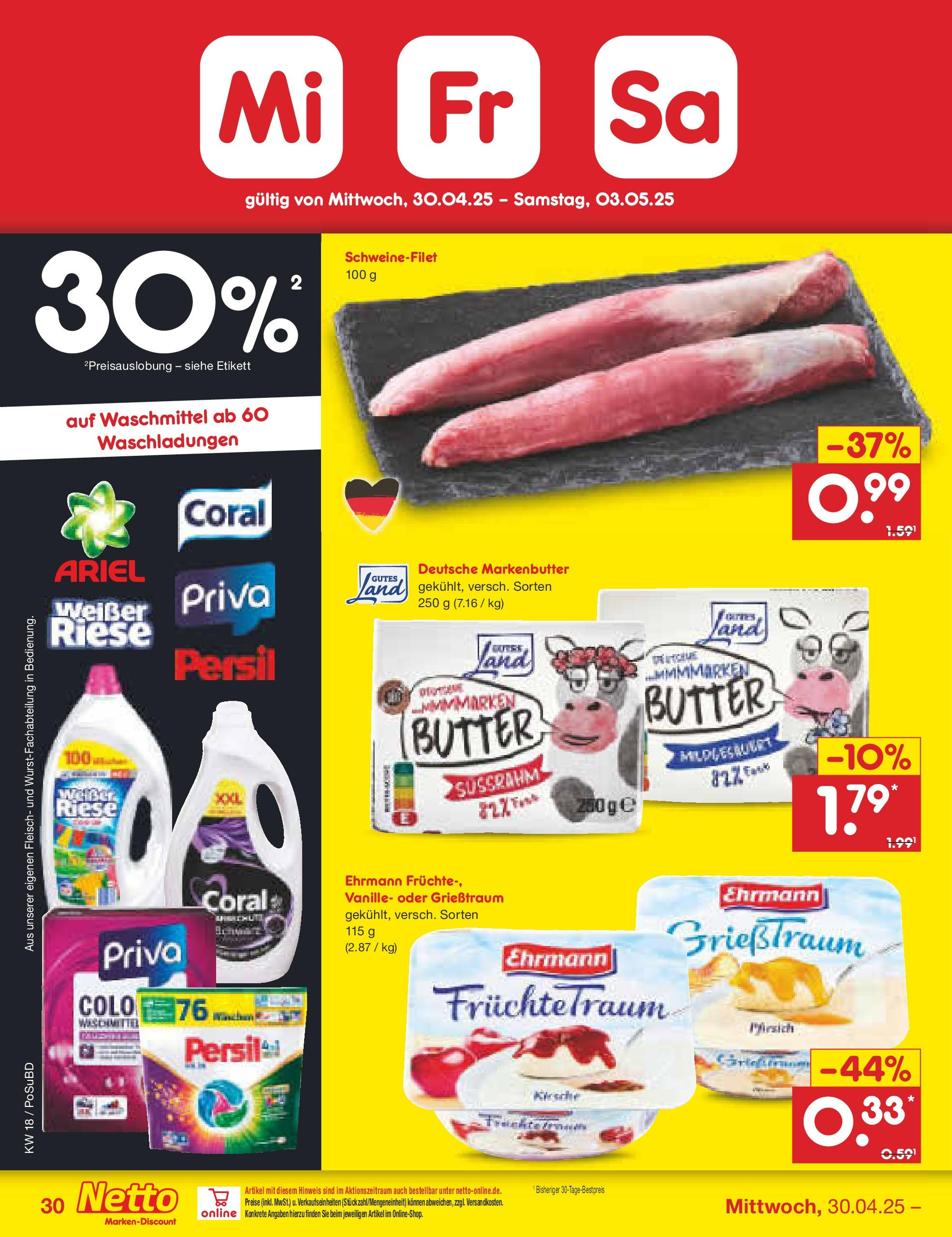 Netto Marken-Discount - Netto: Wochenangebote (ab 27.04.2025) » Angebote | Seite: 30 | Produkte: Schweinefilet, Waschmittel, Fleisch, Persil