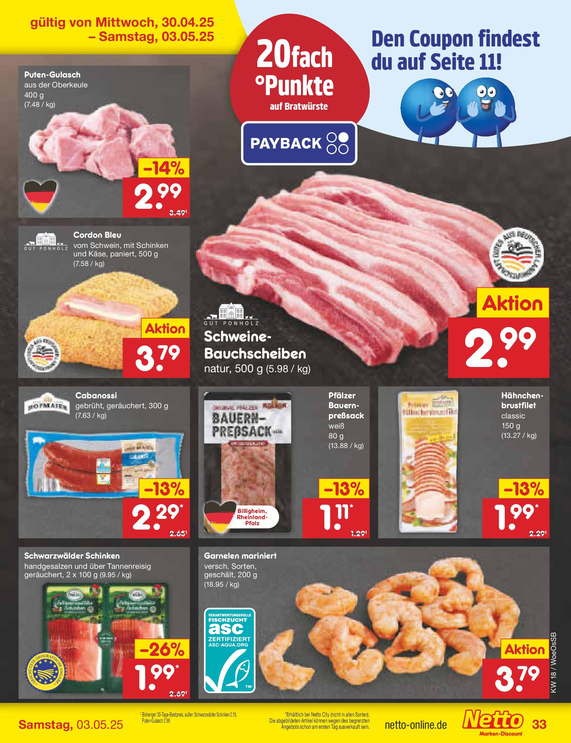 Netto Marken-Discount - Netto: Wochenangebote (ab 27.04.2025) » Angebote | Seite: 33 | Produkte: Hahnchen, Garnelen, Schinken