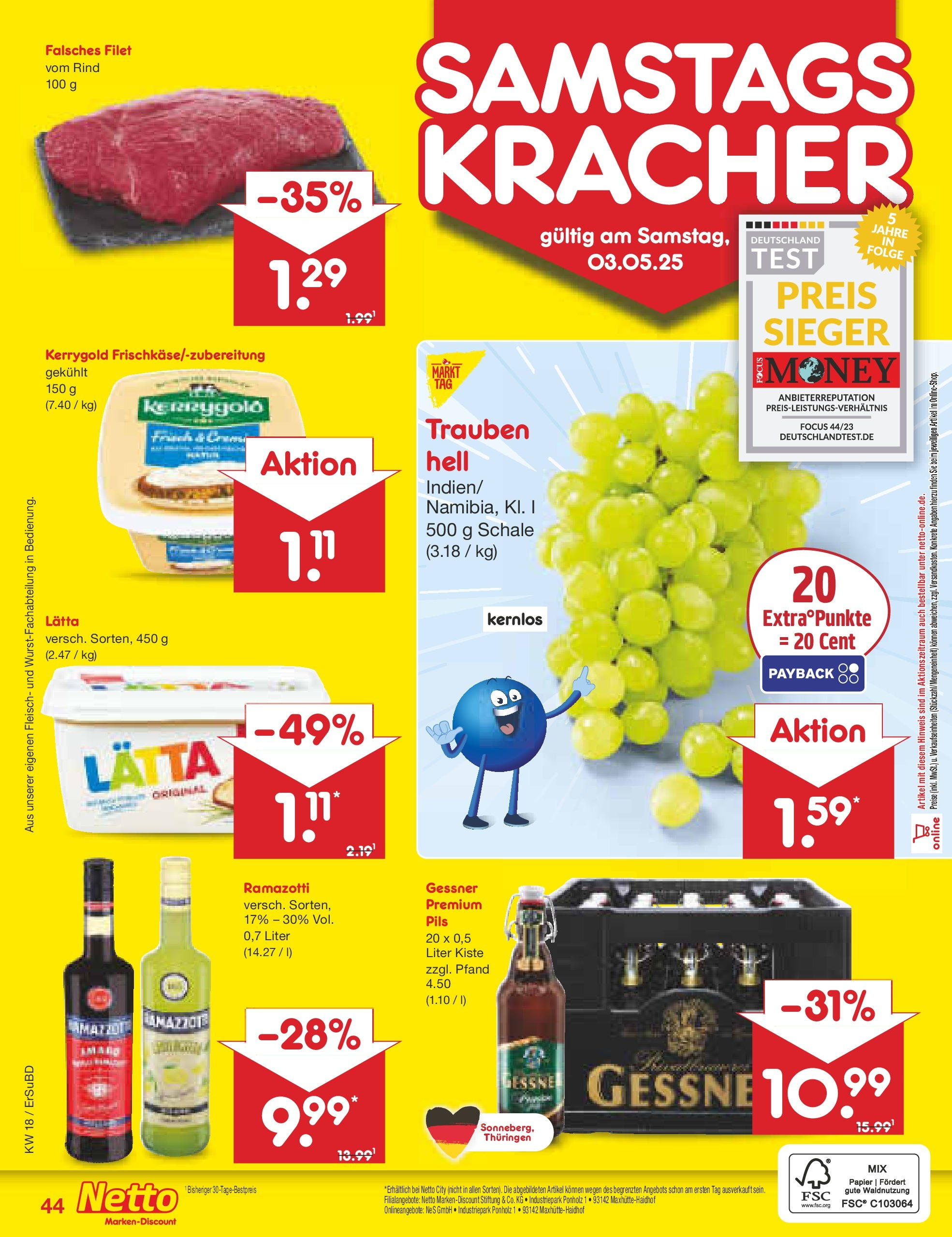 Netto Marken-Discount - Netto: Wochenangebote (ab 27.04.2025) » Angebote | Seite: 44 | Produkte: Trauben, Pils, Lätta, Fleisch Netto Marken-Discount - Netto: Wochenangebote (ab 27.04.2025) » Angebote | Seite: 44 | Produkte: Trauben, Pils, Lätta, Fleisch
