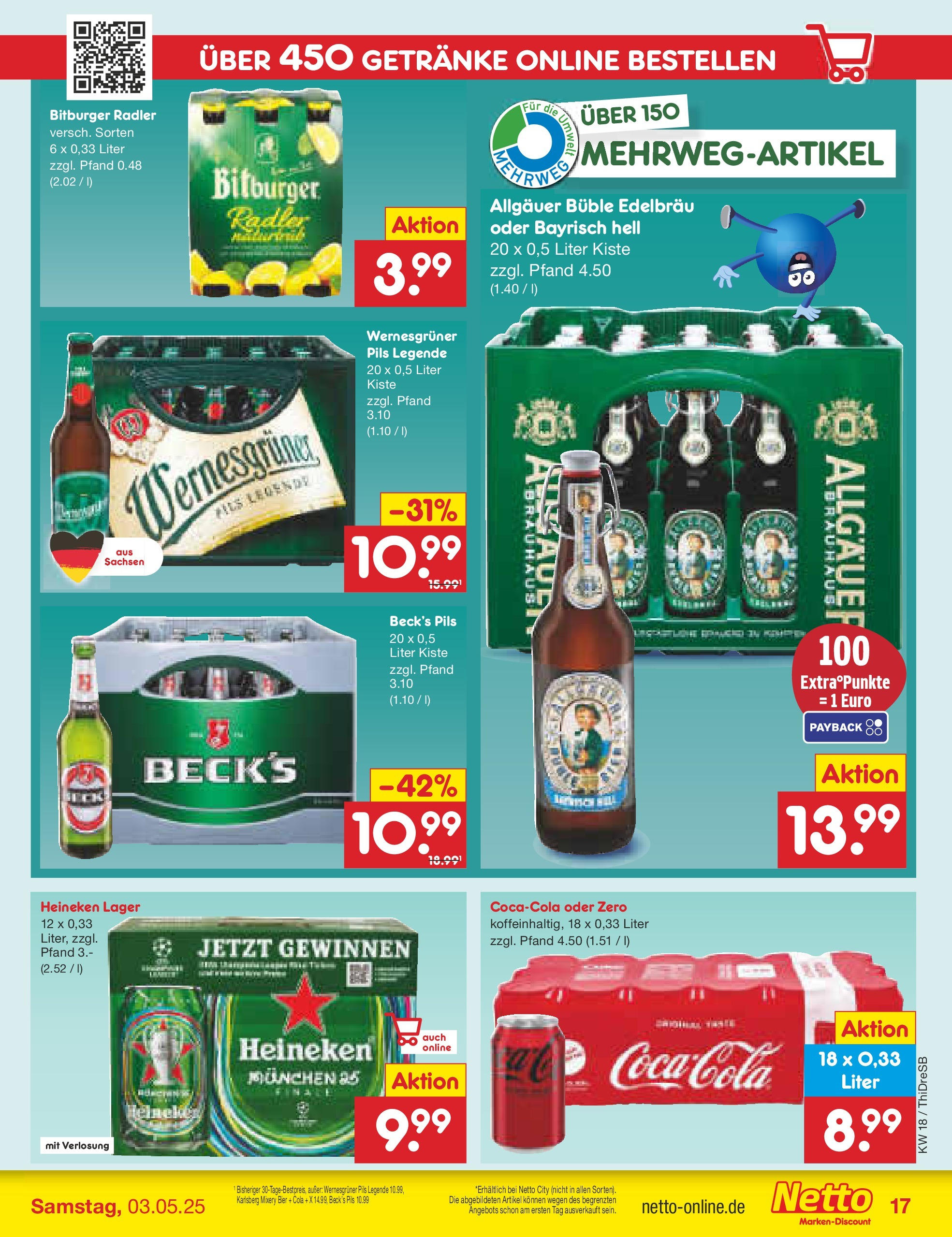 Netto Marken-Discount - Netto: Wochenangebote (ab 27.04.2025) » Angebote | Seite: 17 | Produkte: Bitburger, Coca cola, Pils, Wernesgruner Netto Marken-Discount - Netto: Wochenangebote (ab 27.04.2025) » Angebote | Seite: 17 | Produkte: Bitburger, Coca cola, Pils, Wernesgruner