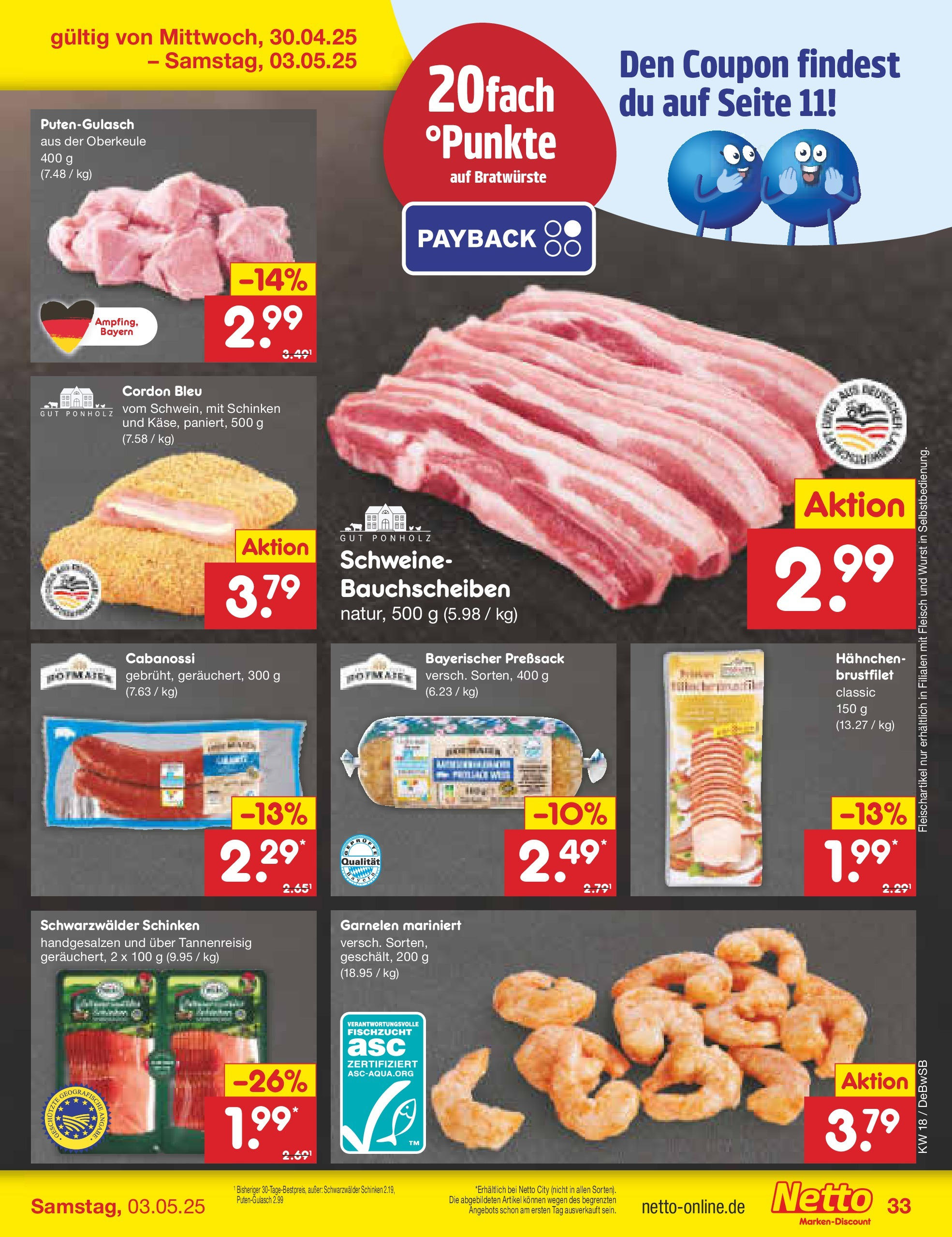Netto Marken-Discount - Netto: Wochenangebote (ab 27.04.2025) » Angebote | Seite: 33 | Produkte: Hahnchen, Garnelen, Wurst, Schinken