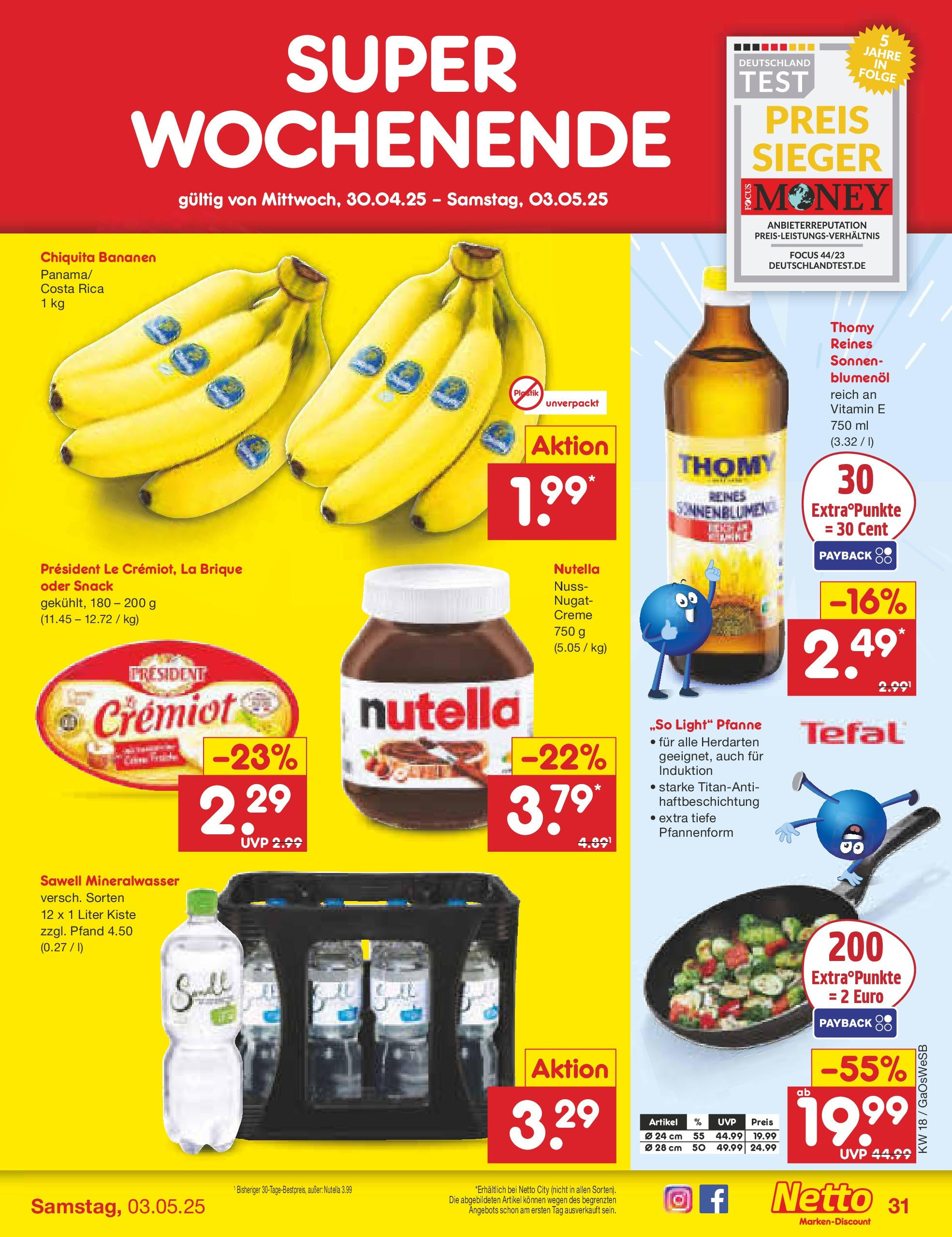Netto Marken-Discount - Netto: Wochenangebote (ab 27.04.2025) » Angebote | Seite: 31 | Produkte: Sonnenblumenol, Bananen, Mineralwasser, Creme Netto Marken-Discount - Netto: Wochenangebote (ab 27.04.2025) » Angebote | Seite: 31 | Produkte: Sonnenblumenol, Bananen, Mineralwasser, Creme