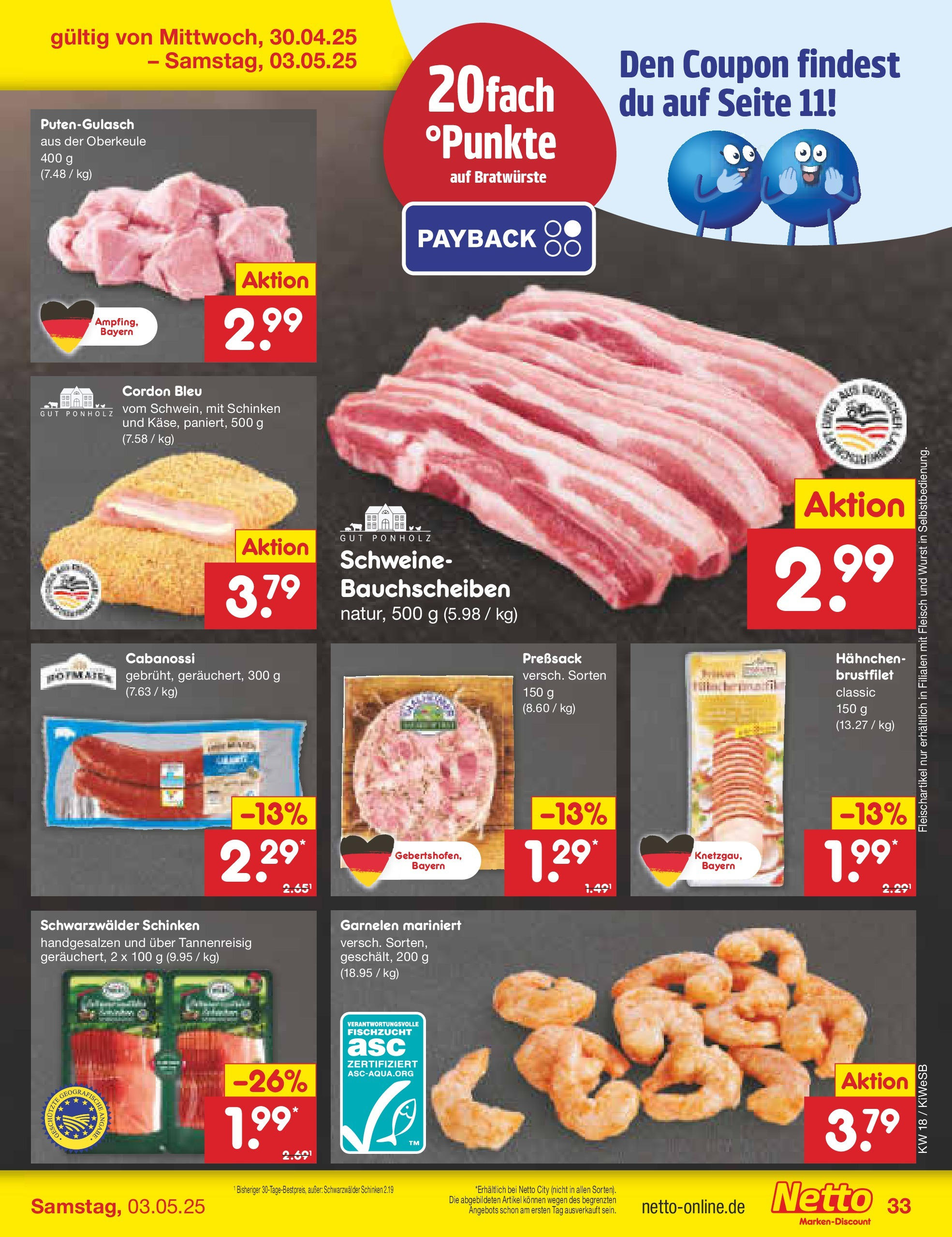 Netto Marken-Discount - Netto: Wochenangebote (ab 27.04.2025) » Angebote | Seite: 33 | Produkte: Hahnchen, Garnelen, Wurst, Schinken Netto Marken-Discount - Netto: Wochenangebote (ab 27.04.2025) » Angebote | Seite: 33 | Produkte: Hahnchen, Garnelen, Wurst, Schinken