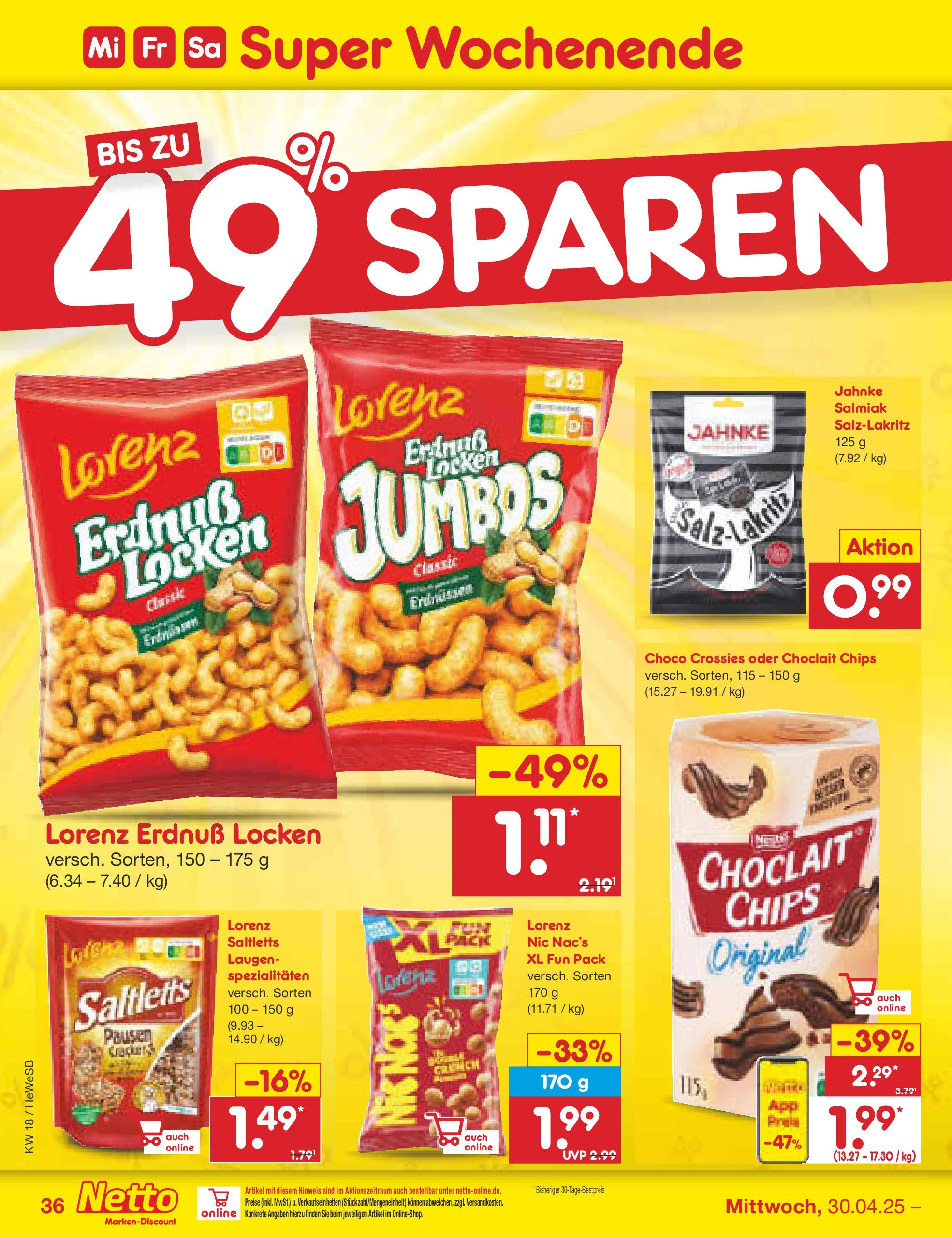 Netto Marken-Discount - Netto: Wochenangebote (ab 27.04.2025) » Angebote | Seite: 36 | Produkte: Erdnüsse, Salz, Chips Netto Marken-Discount - Netto: Wochenangebote (ab 27.04.2025) » Angebote | Seite: 36 | Produkte: Erdnüsse, Salz, Chips