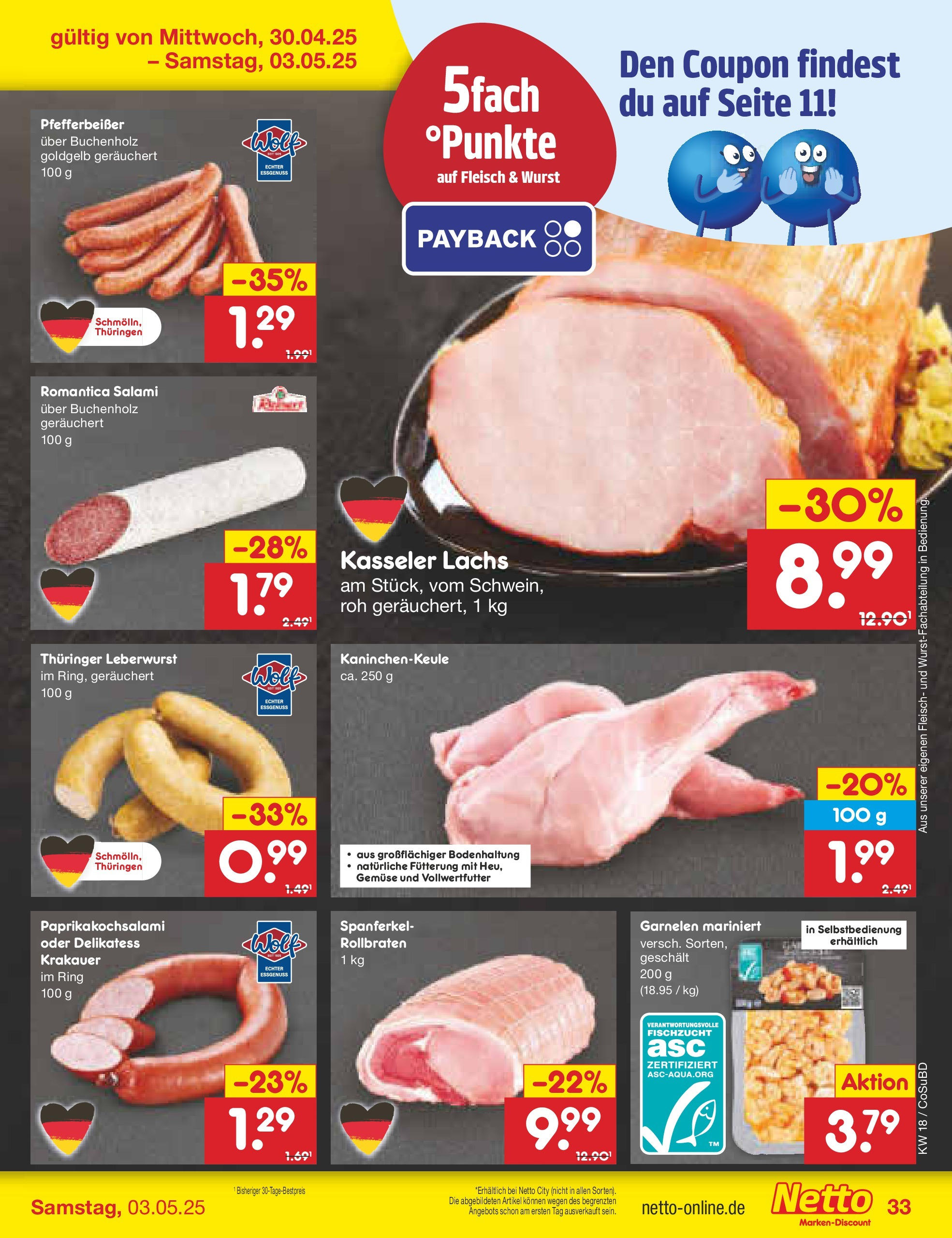 Netto Marken-Discount - Netto: Wochenangebote (ab 27.04.2025) » Angebote | Seite: 33 | Produkte: Garnelen, Gemüse, Wurst, Fleisch