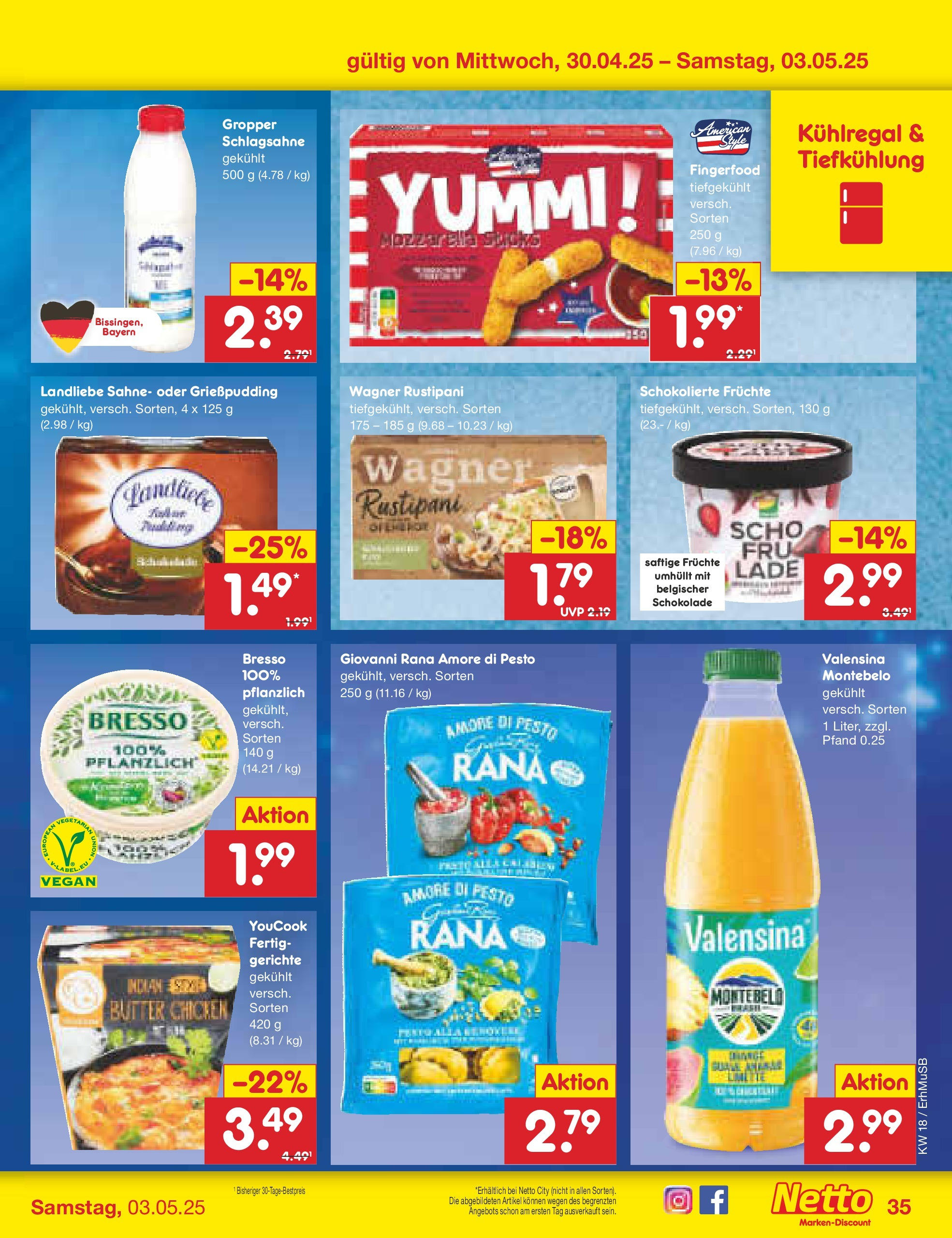 Netto Marken-Discount - Netto: Wochenangebote (ab 27.04.2025) » Angebote | Seite: 35 | Produkte: Youcook, Schlagsahne, Mozzarella, Valensina