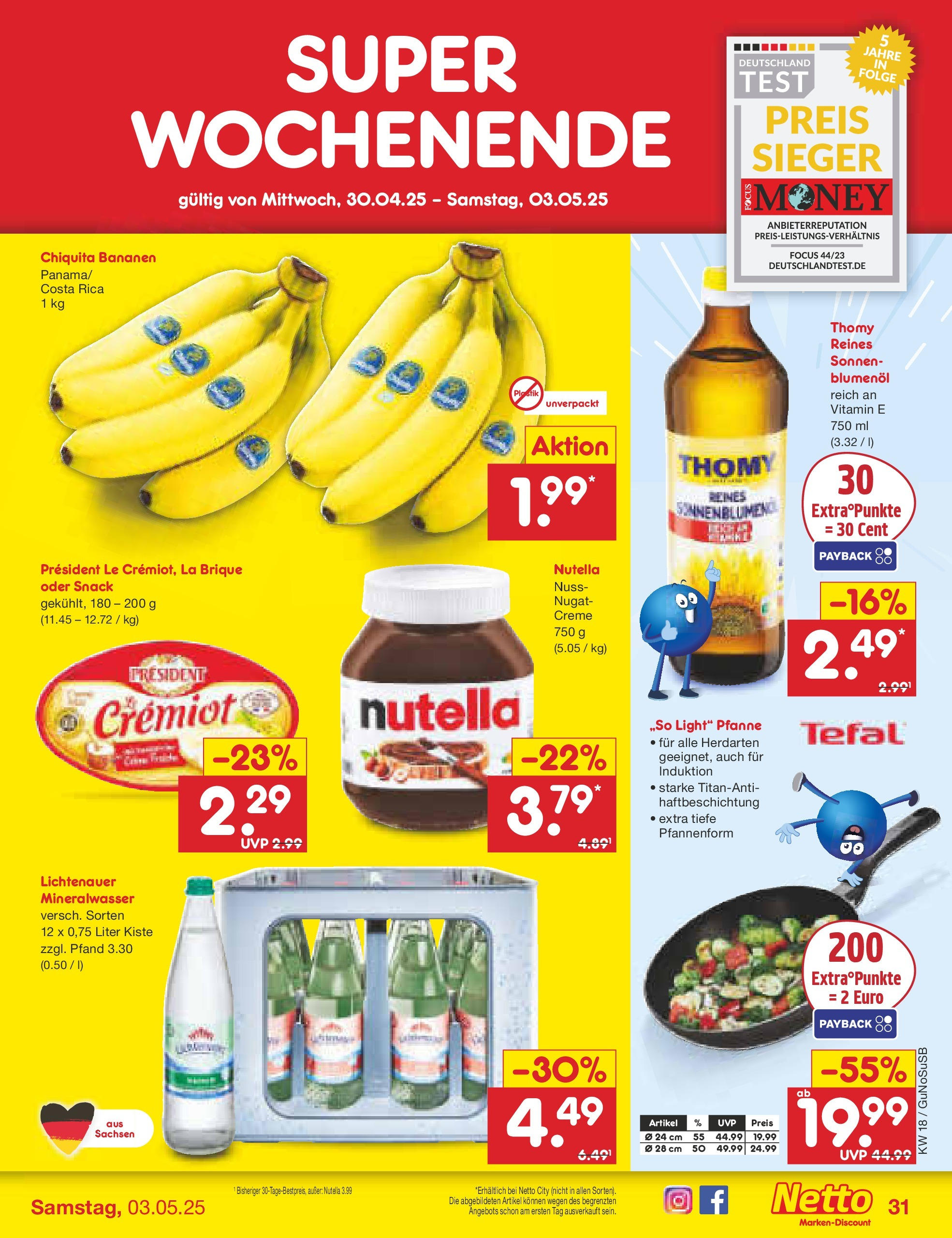 Netto Marken-Discount - Netto: Wochenangebote (ab 27.04.2025) » Angebote | Seite: 31 | Produkte: Sonnenblumenol, Bananen, Creme, Nutella Netto Marken-Discount - Netto: Wochenangebote (ab 27.04.2025) » Angebote | Seite: 31 | Produkte: Sonnenblumenol, Bananen, Creme, Nutella