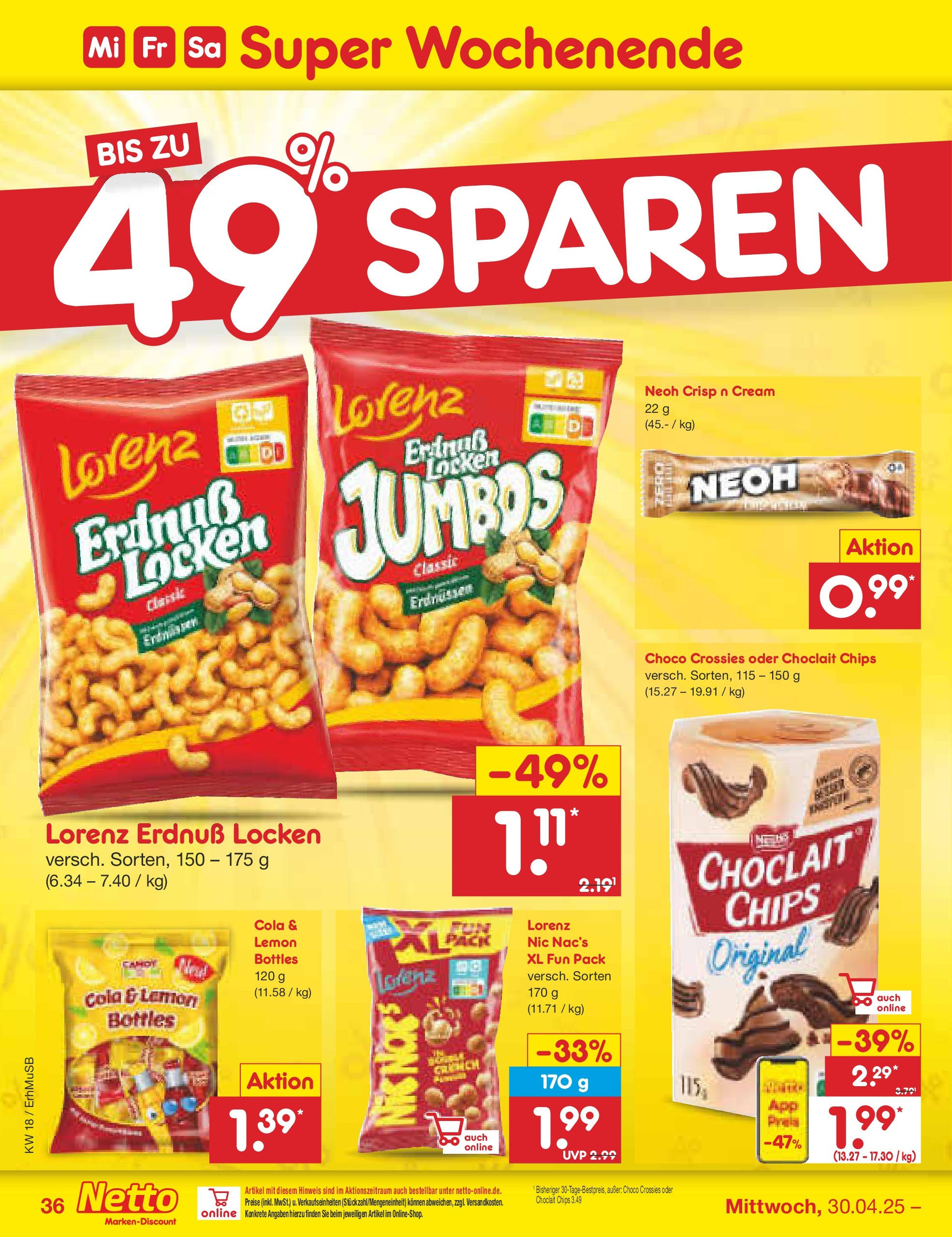 Netto Marken-Discount - Netto: Wochenangebote (ab 27.04.2025) » Angebote | Seite: 36 | Produkte: Erdnüsse, Cola, Chips