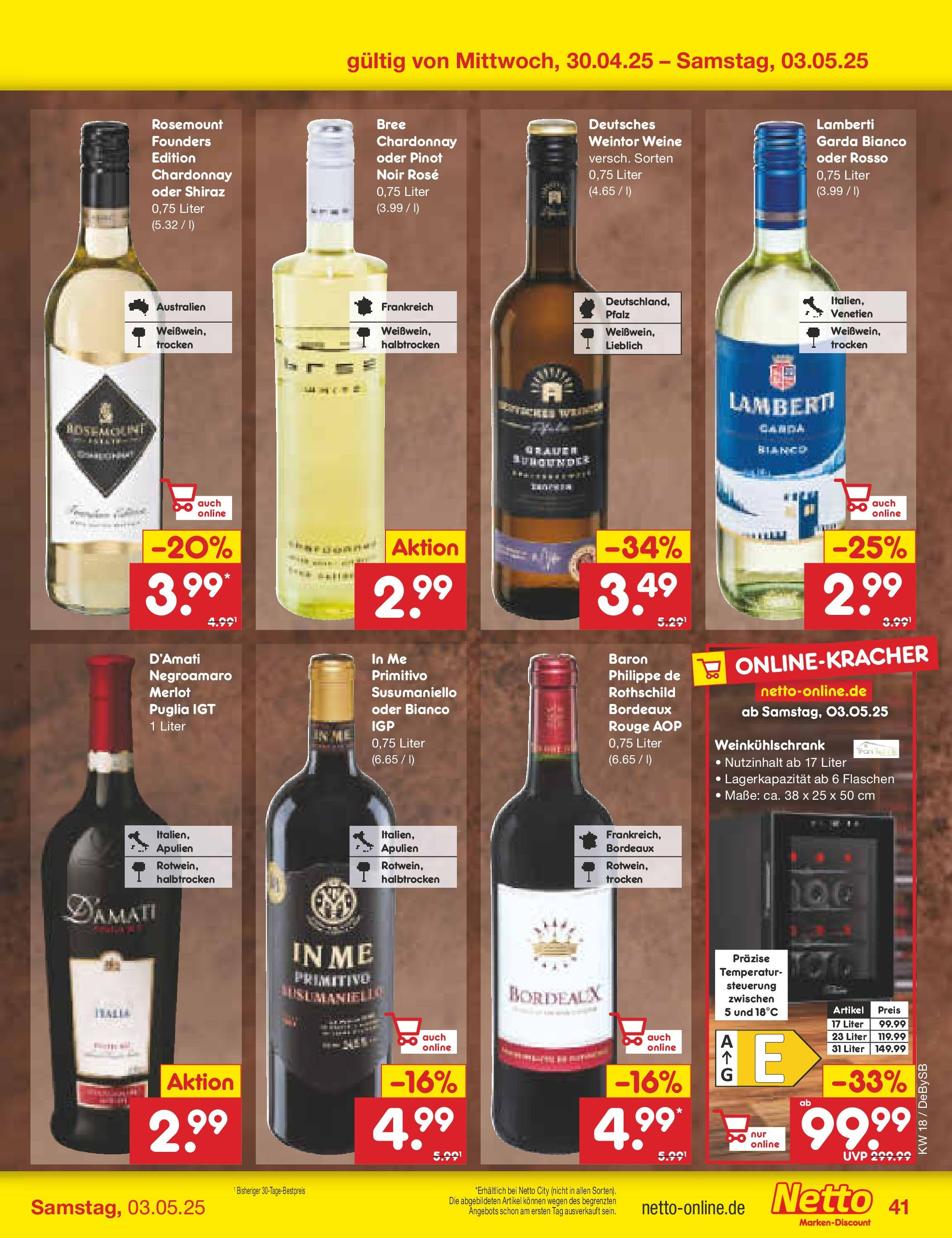 Netto Marken-Discount - Netto: Wochenangebote (ab 27.04.2025) » Angebote | Seite: 41 | Produkte: Weißwein, Merlot, Bree, Rouge Netto Marken-Discount - Netto: Wochenangebote (ab 27.04.2025) » Angebote | Seite: 41 | Produkte: Weißwein, Merlot, Bree, Rouge