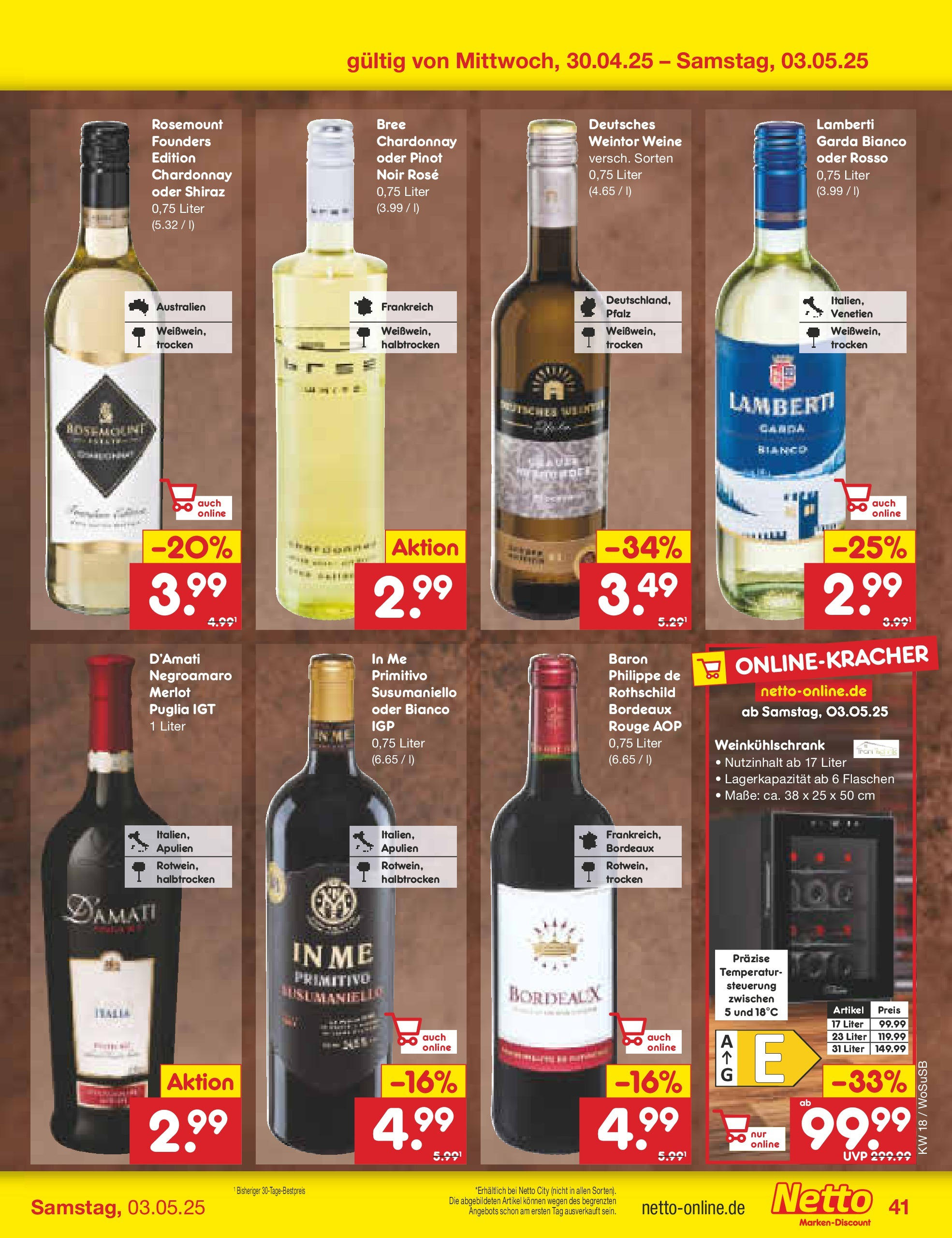 Netto Marken-Discount - Netto: Wochenangebote (ab 27.04.2025) » Angebote | Seite: 41 | Produkte: Weißwein, Rotwein, Merlot, Rouge Netto Marken-Discount - Netto: Wochenangebote (ab 27.04.2025) » Angebote | Seite: 41 | Produkte: Weißwein, Rotwein, Merlot, Rouge