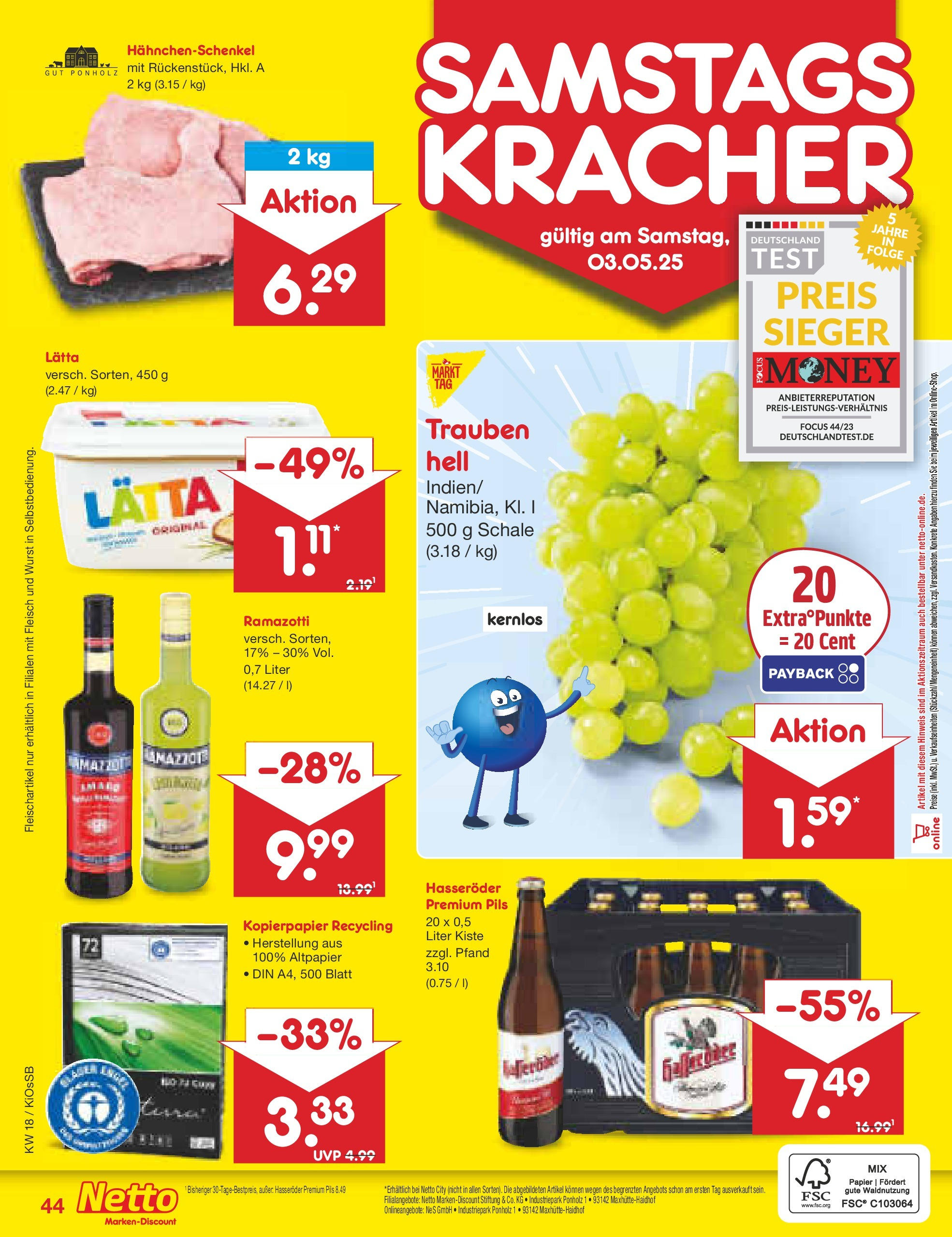 Netto Marken-Discount - Netto: Wochenangebote (ab 27.04.2025) » Angebote | Seite: 44 | Produkte: Trauben, Pils, Lätta, Hasseröder Netto Marken-Discount - Netto: Wochenangebote (ab 27.04.2025) » Angebote | Seite: 44 | Produkte: Trauben, Pils, Lätta, Hasseröder