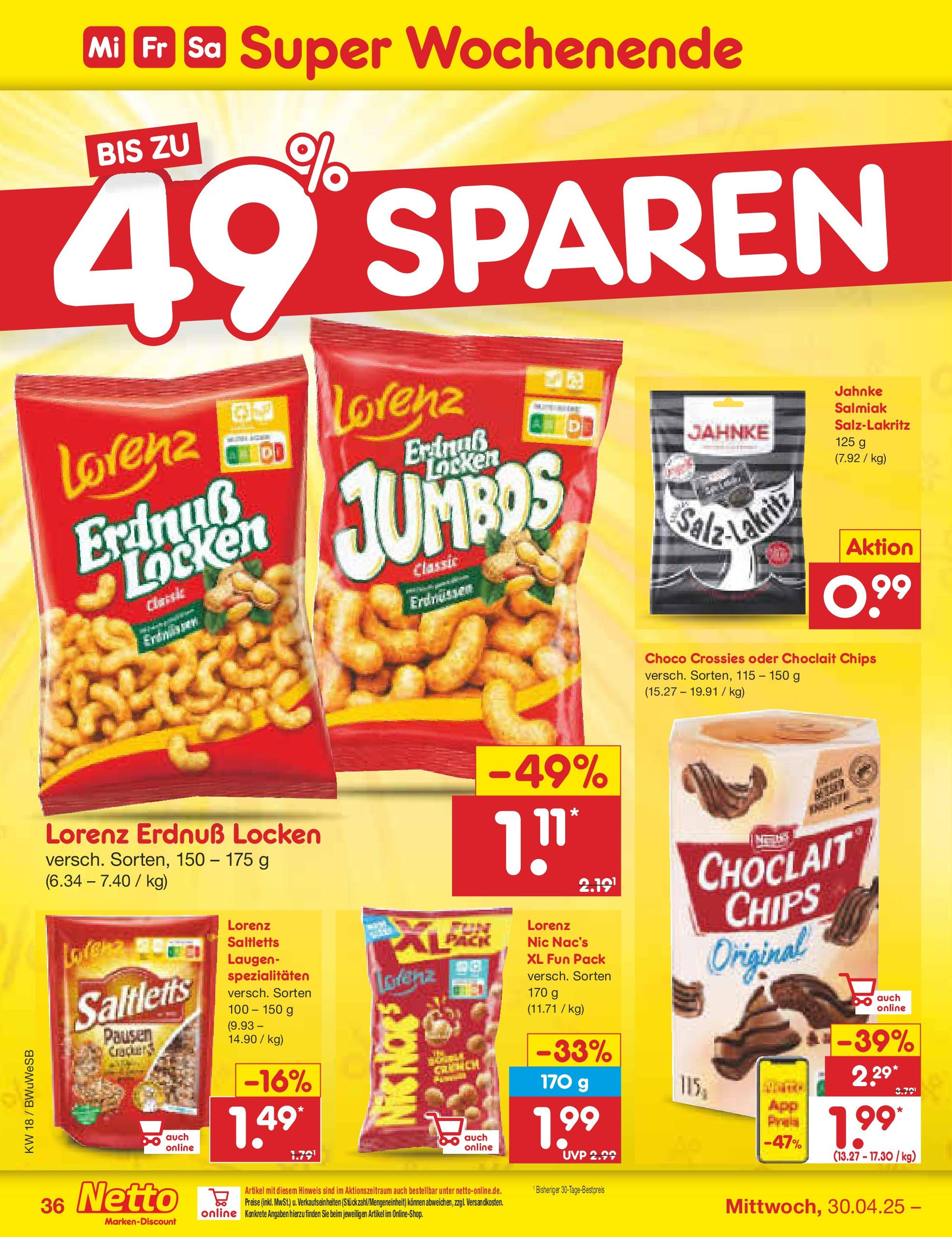 Netto Marken-Discount - Netto: Wochenangebote (ab 27.04.2025) » Angebote | Seite: 36 | Produkte: Erdnüsse, Salz, Chips Netto Marken-Discount - Netto: Wochenangebote (ab 27.04.2025) » Angebote | Seite: 36 | Produkte: Erdnüsse, Salz, Chips