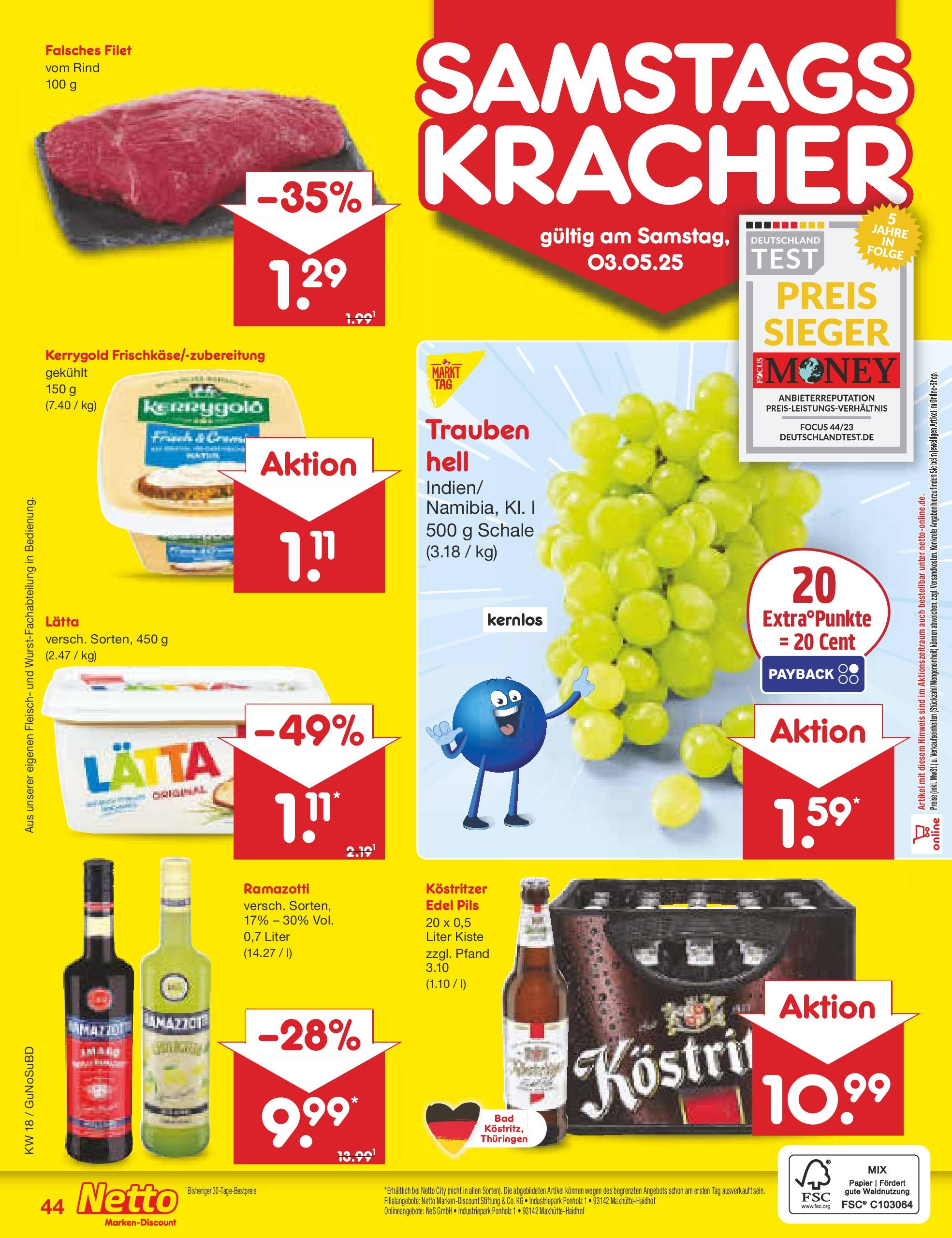 Netto Marken-Discount - Netto: Wochenangebote (ab 27.04.2025) » Angebote | Seite: 44 | Produkte: Kostritzer, Trauben, Lätta, Fleisch Netto Marken-Discount - Netto: Wochenangebote (ab 27.04.2025) » Angebote | Seite: 44 | Produkte: Kostritzer, Trauben, Lätta, Fleisch