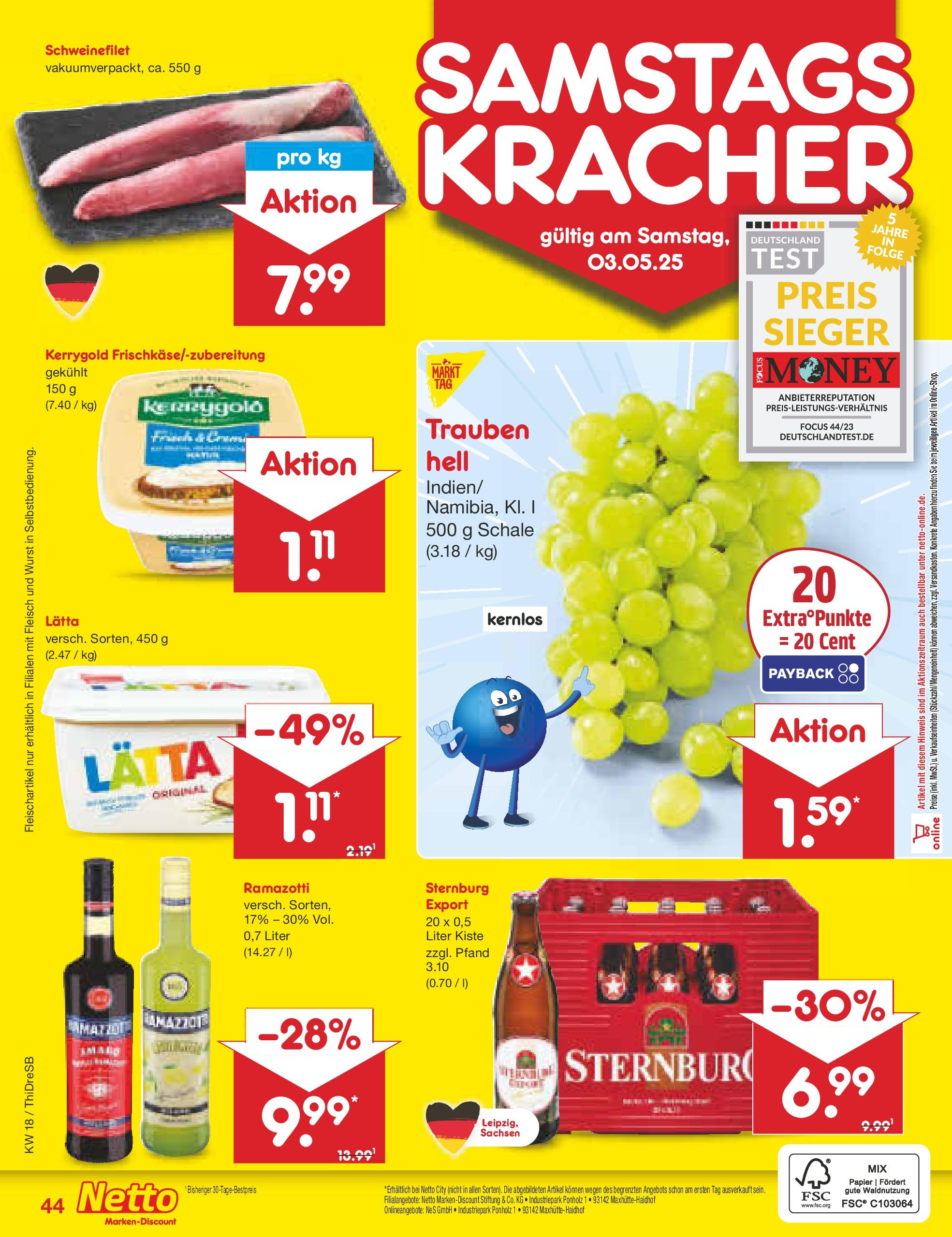 Netto Marken-Discount - Netto: Wochenangebote (ab 27.04.2025) » Angebote | Seite: 44 | Produkte: Trauben, Schweinefilet, Wurst, Fleisch Netto Marken-Discount - Netto: Wochenangebote (ab 27.04.2025) » Angebote | Seite: 44 | Produkte: Trauben, Schweinefilet, Wurst, Fleisch