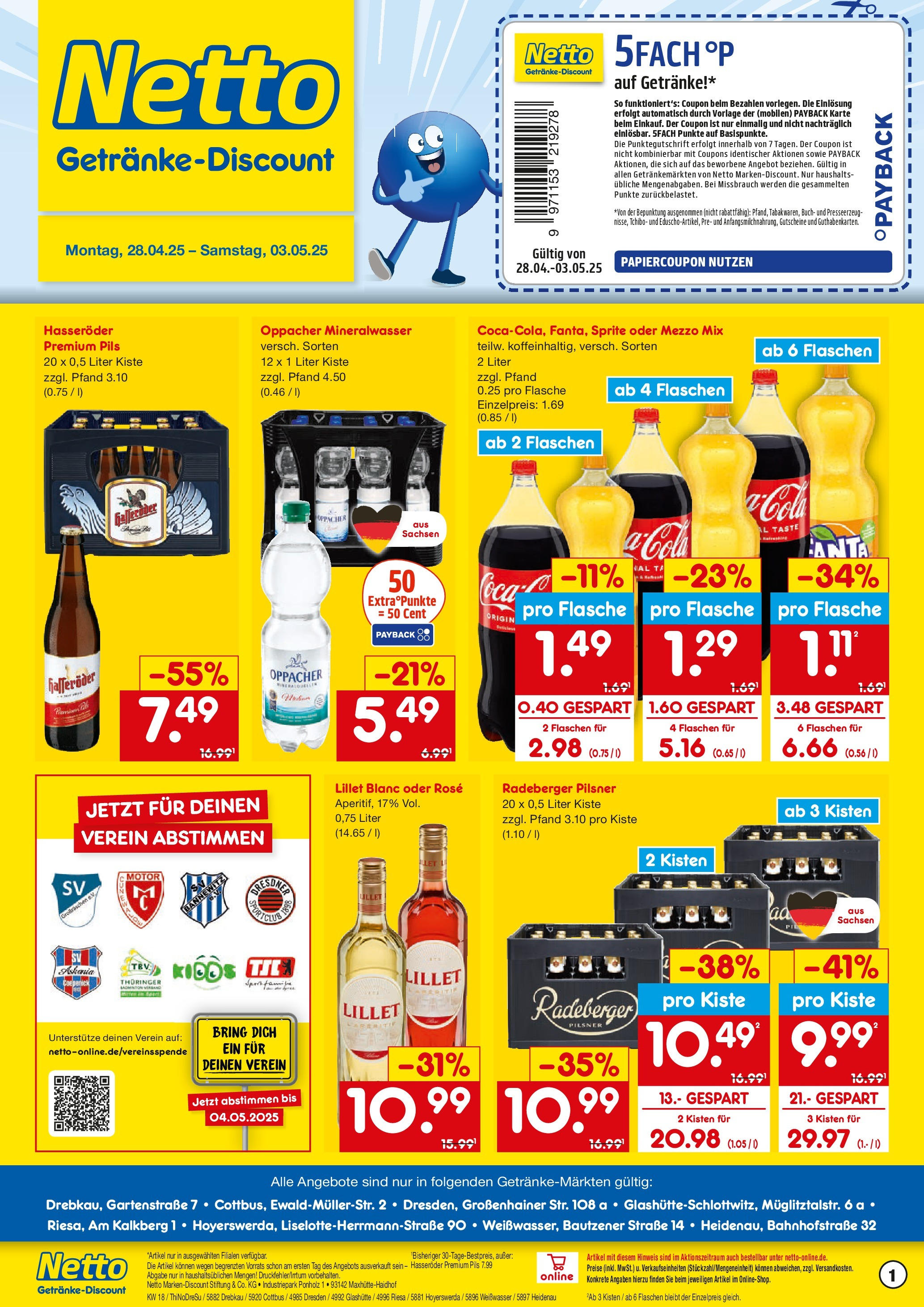 Netto Marken-Discount - Netto: Getränkeangebote (ab 27.04.2025) » Angebote | Seite: 1 | Produkte: Mezzo mix, Mineralwasser, Lillet, Radeberger pilsner