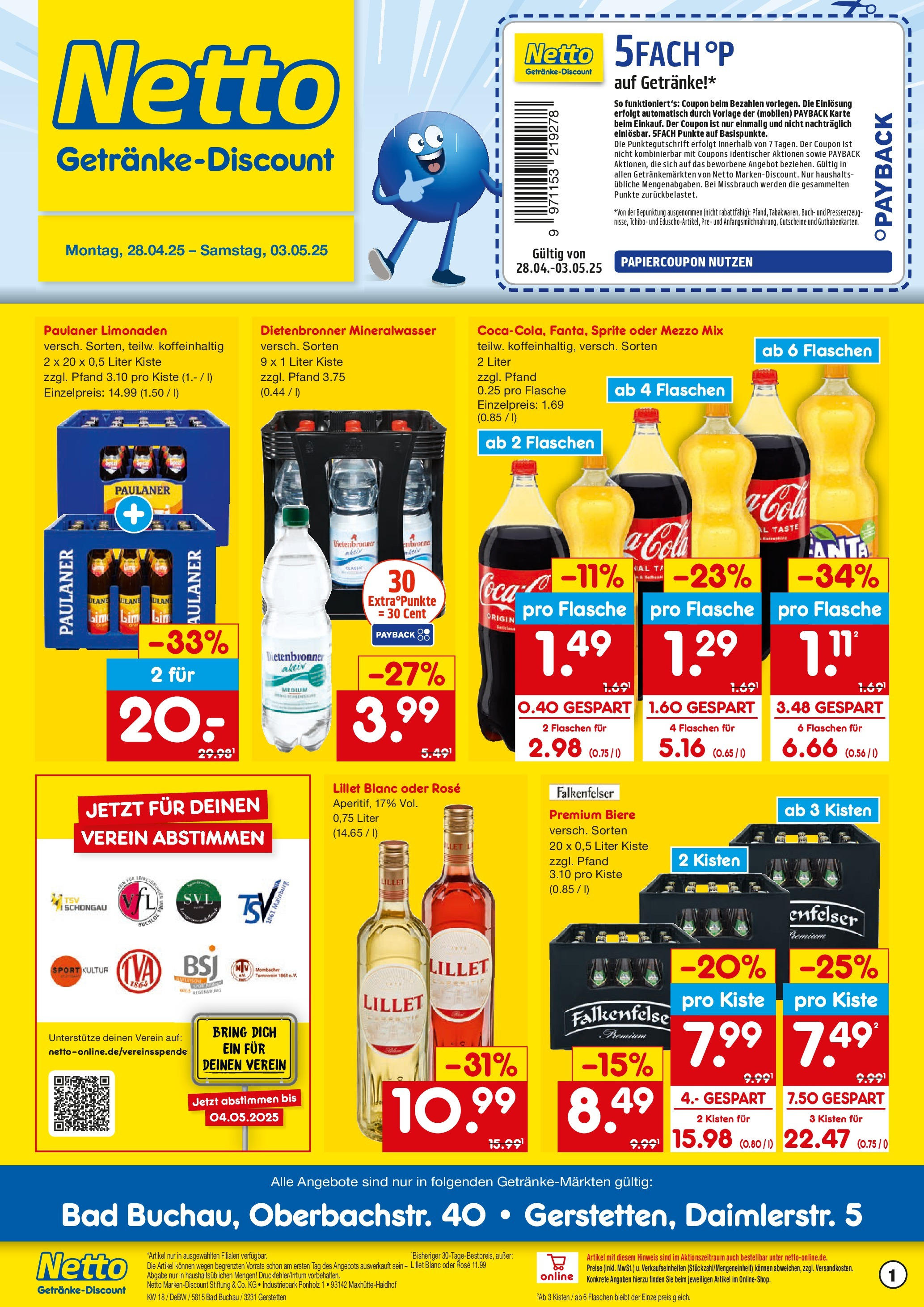 Netto Marken-Discount - Netto: Getränkeangebote (ab 27.04.2025) » Angebote | Seite: 1 | Produkte: Bad, Mineralwasser, Lillet, Paulaner