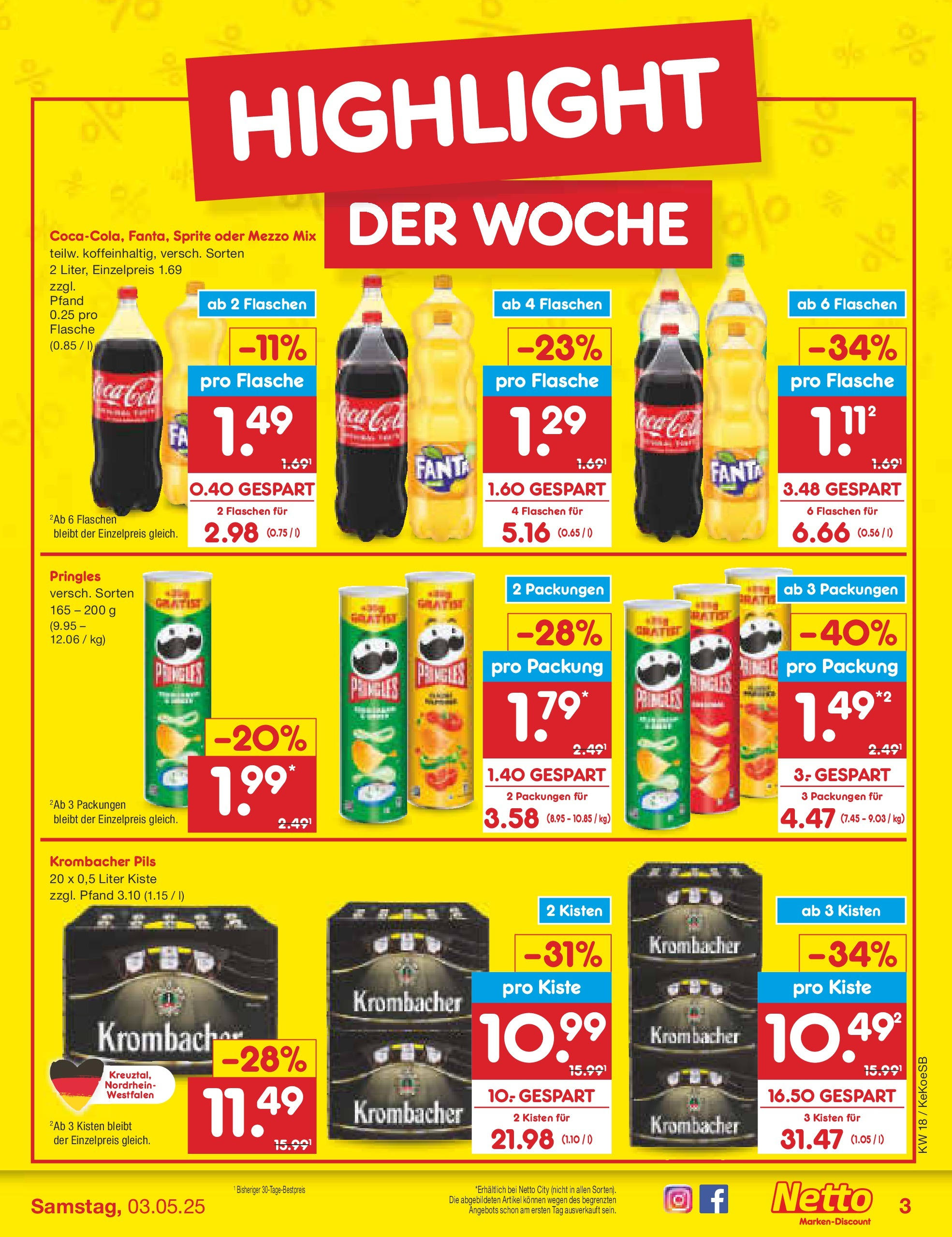 Netto Marken-Discount - Netto: Wochenangebote (ab 27.04.2025) » Angebote | Seite: 3 | Produkte: Sprite, Pils, Krombacher, Pringles