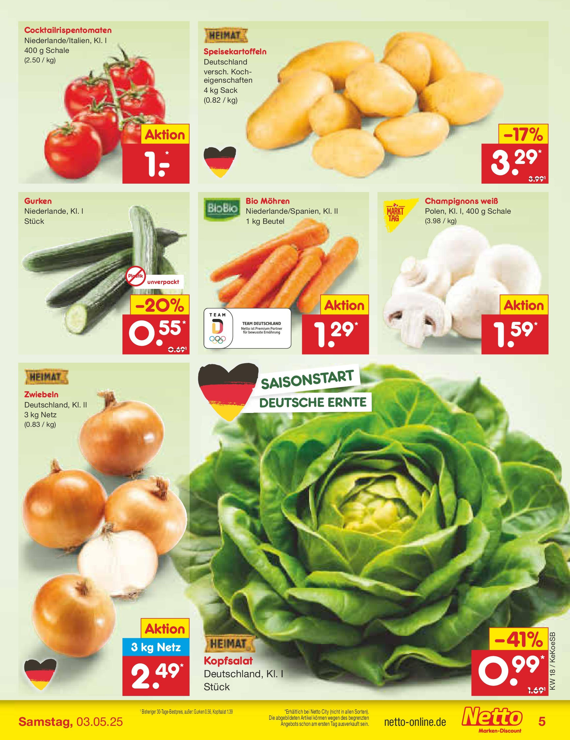 Netto Marken-Discount - Netto: Wochenangebote (ab 27.04.2025) » Angebote | Seite: 5 | Produkte: Mohren, Champignons, Zwiebeln, Gurken