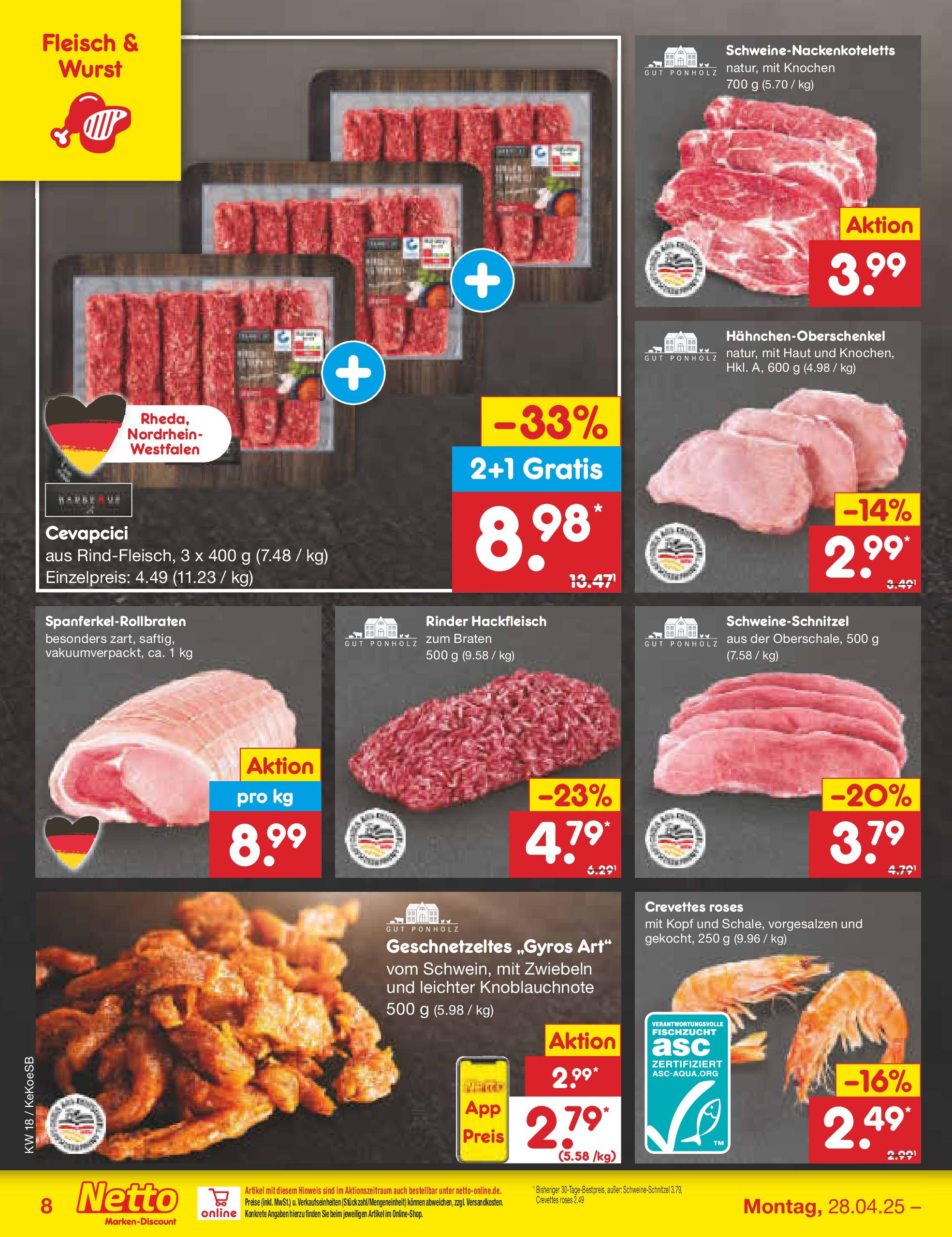 Netto Marken-Discount - Netto: Wochenangebote (ab 27.04.2025) » Angebote | Seite: 8 | Produkte: Cevapcici, Zwiebeln, Wurst, Hackfleisch
