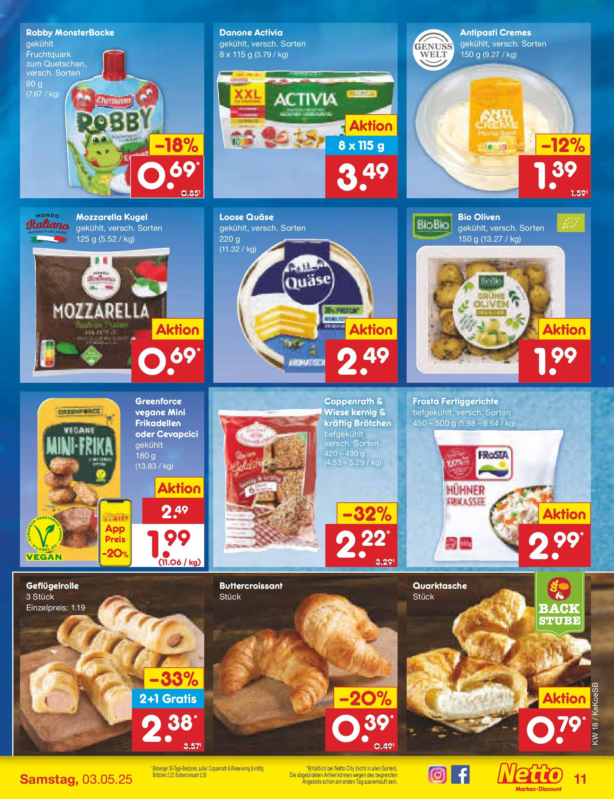 Netto Marken-Discount - Netto: Wochenangebote (ab 27.04.2025) » Angebote | Seite: 11 | Produkte: Mozzarella, Cevapcici, Frosta, Croissant