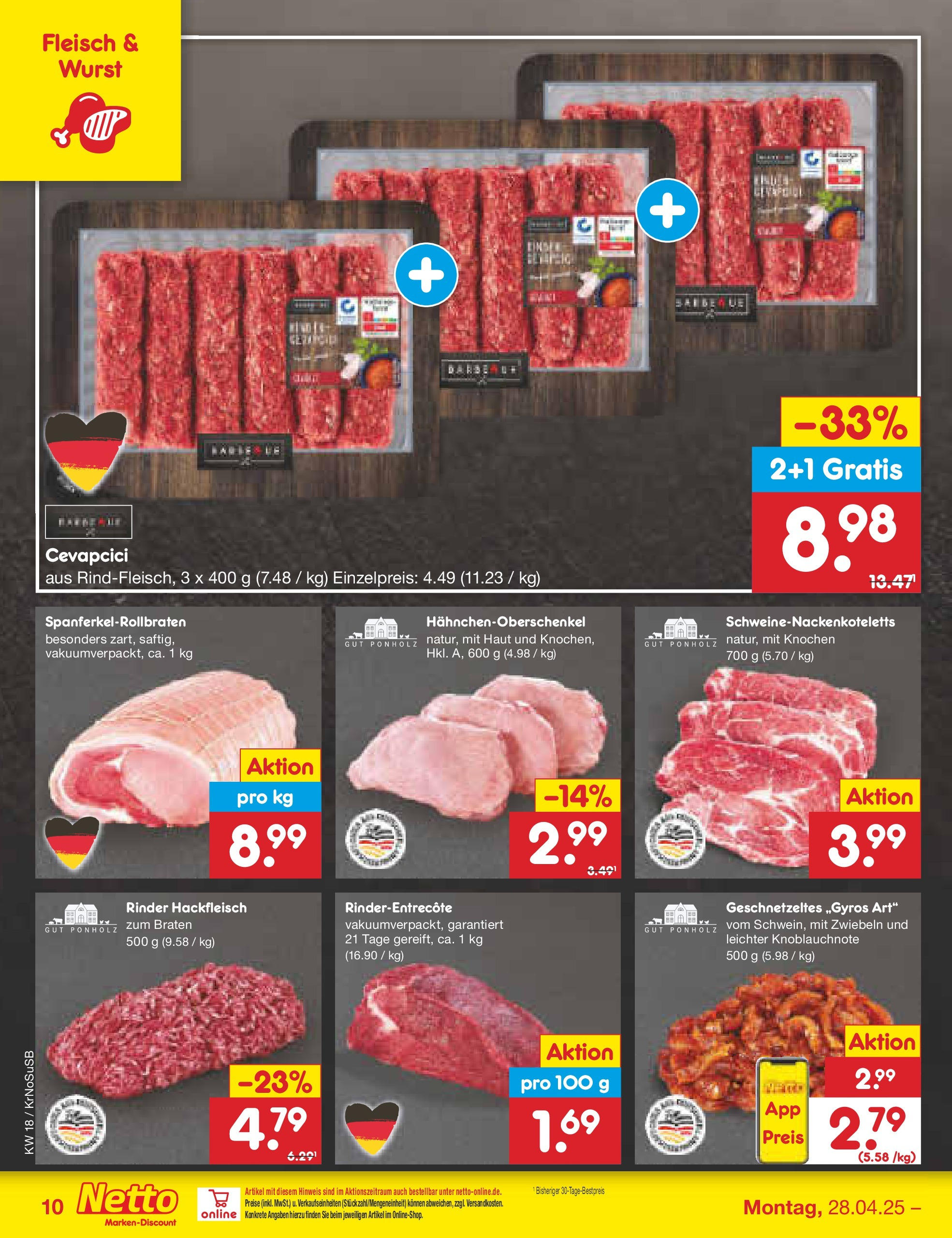 Netto Marken-Discount - Netto: Wochenangebote (ab 27.04.2025) » Angebote | Seite: 10 | Produkte: Cevapcici, Wurst, Fleisch, Hackfleisch Netto Marken-Discount - Netto: Wochenangebote (ab 27.04.2025) » Angebote | Seite: 10 | Produkte: Cevapcici, Wurst, Fleisch, Hackfleisch