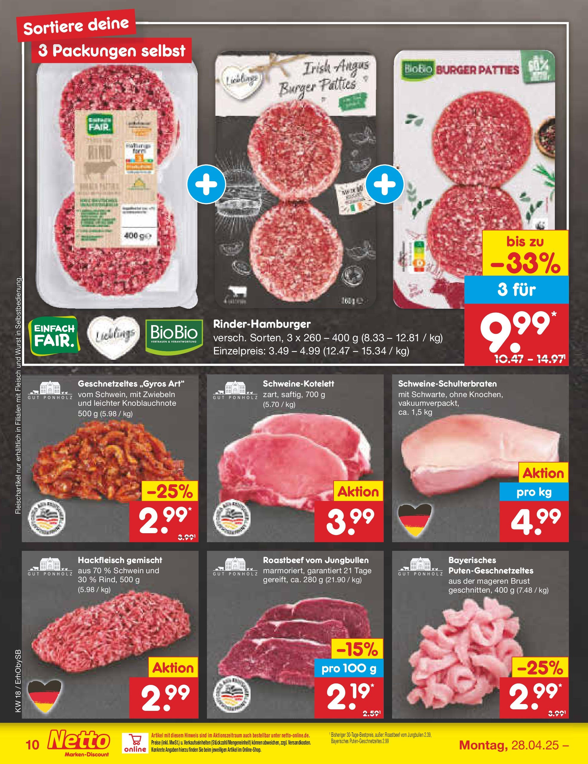 Netto Marken-Discount - Netto: Wochenangebote (ab 27.04.2025) » Angebote | Seite: 10 | Produkte: Burger, Wurst, Fleisch, Hackfleisch Netto Marken-Discount - Netto: Wochenangebote (ab 27.04.2025) » Angebote | Seite: 10 | Produkte: Burger, Wurst, Fleisch, Hackfleisch