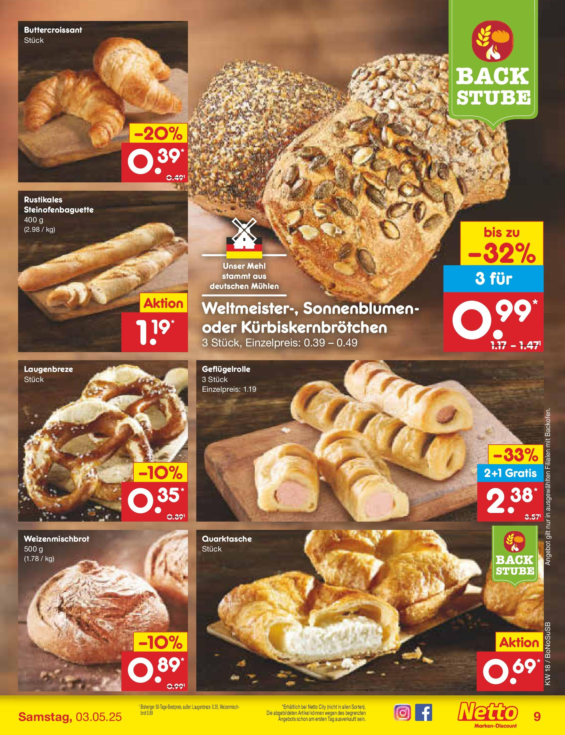Netto Marken-Discount - Netto: Wochenangebote (ab 27.04.2025) » Angebote | Seite: 9 | Produkte: Mehl, Quark, Baguette, Croissant
