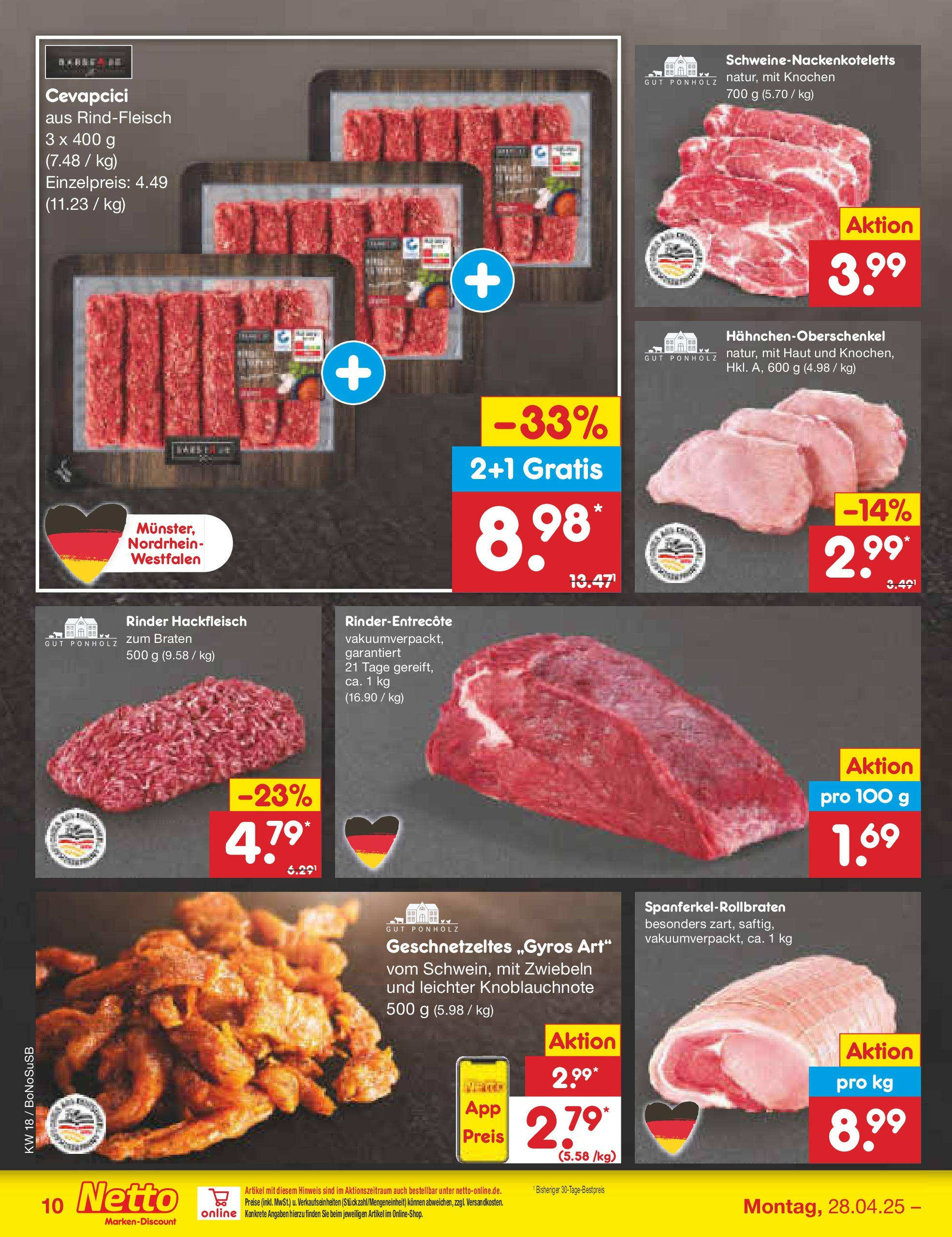Netto Marken-Discount - Netto: Wochenangebote (ab 27.04.2025) » Angebote | Seite: 10 | Produkte: Cevapcici, Zwiebeln, Rindfleisch, Hackfleisch