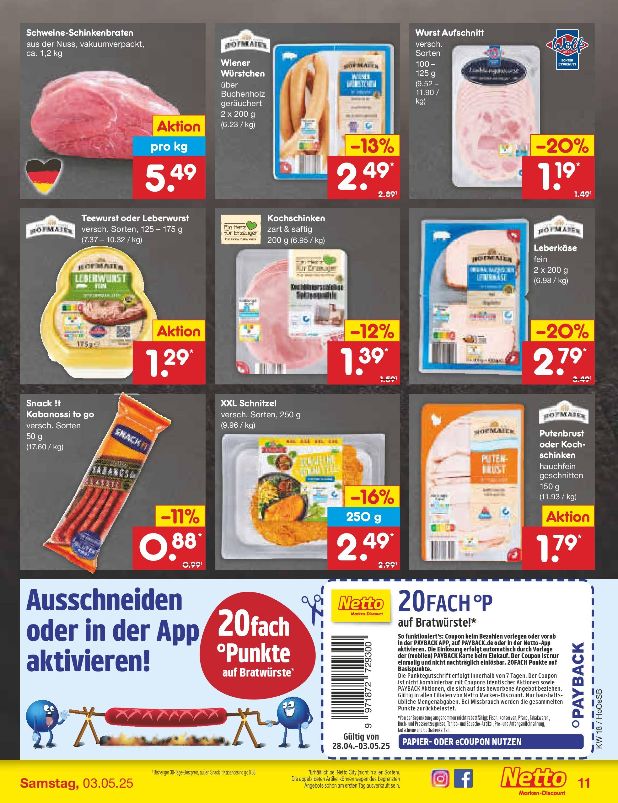 Netto Marken-Discount - Netto: Wochenangebote (ab 27.04.2025) » Angebote | Seite: 11 | Produkte: Schnitzel, Wurst, Schinken, Leberkase