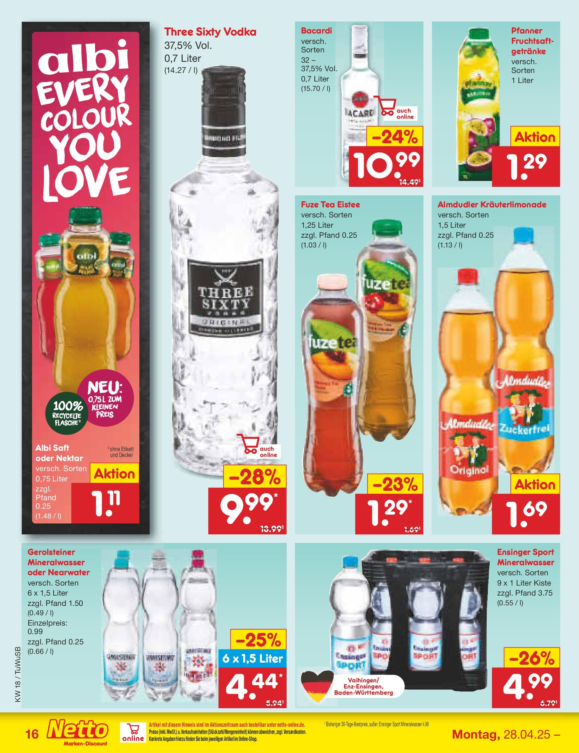 Netto Marken-Discount - Netto: Wochenangebote (ab 27.04.2025) » Angebote | Seite: 16 | Produkte: Bacardi, Rum, Saft, Gerolsteiner Netto Marken-Discount - Netto: Wochenangebote (ab 27.04.2025) » Angebote | Seite: 16 | Produkte: Bacardi, Rum, Saft, Gerolsteiner