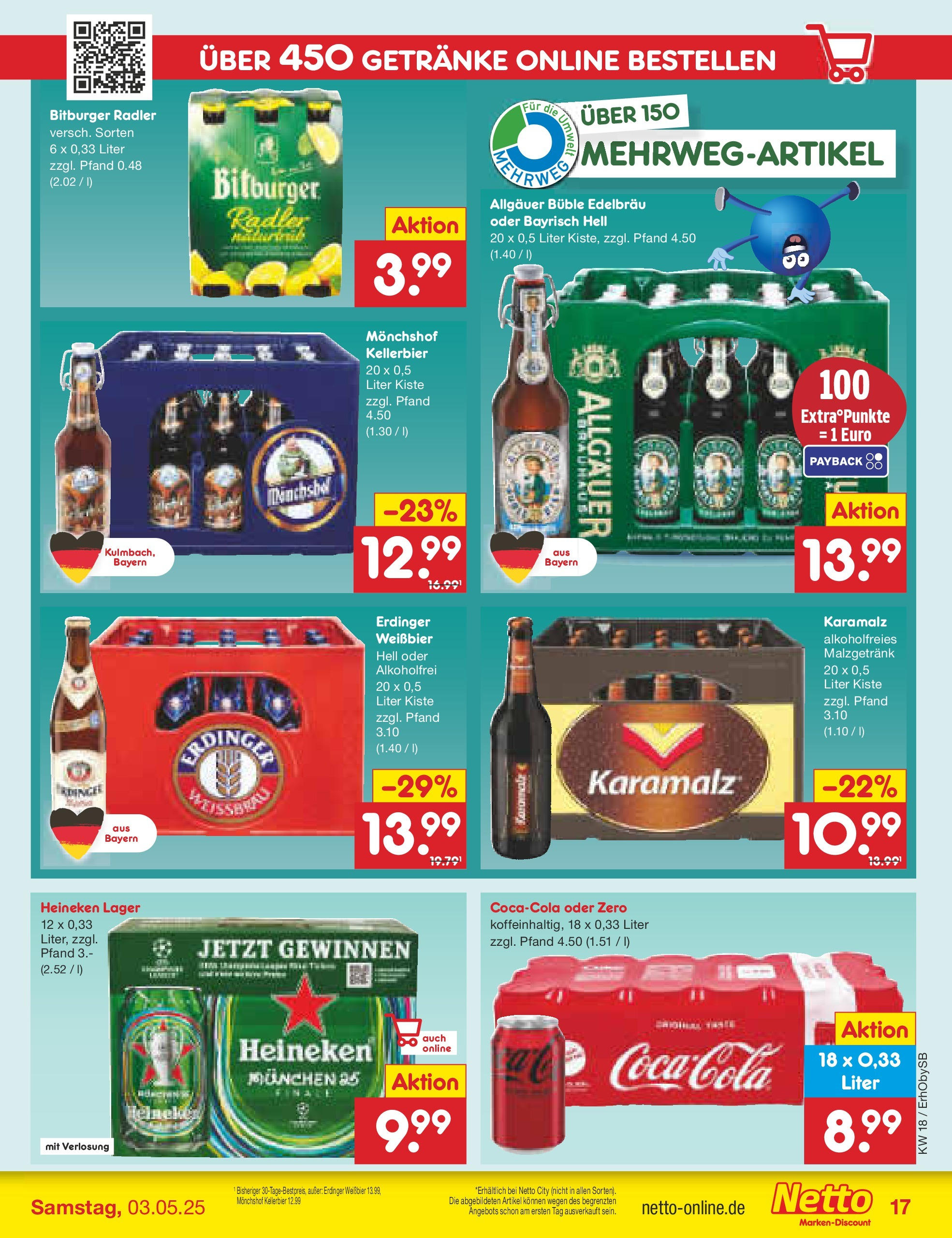 Netto Marken-Discount - Netto: Wochenangebote (ab 27.04.2025) » Angebote | Seite: 17 | Produkte: Bitburger, Coca cola, Erdinger, Radler Netto Marken-Discount - Netto: Wochenangebote (ab 27.04.2025) » Angebote | Seite: 17 | Produkte: Bitburger, Coca cola, Erdinger, Radler