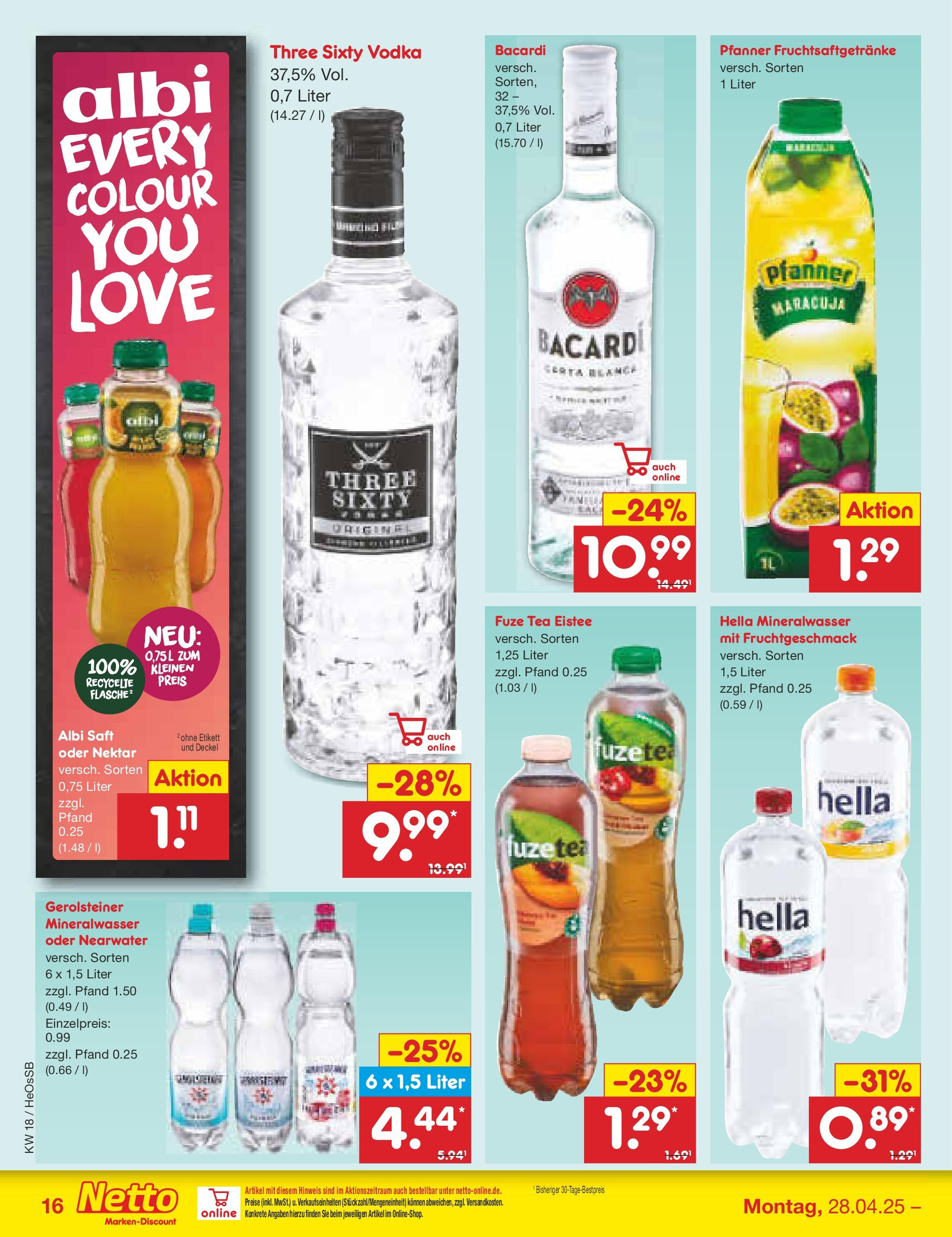 Netto Marken-Discount - Netto: Wochenangebote (ab 27.04.2025) » Angebote | Seite: 16 | Produkte: Bacardi, Fuze tea, Saft, Gerolsteiner Netto Marken-Discount - Netto: Wochenangebote (ab 27.04.2025) » Angebote | Seite: 16 | Produkte: Bacardi, Fuze tea, Saft, Gerolsteiner