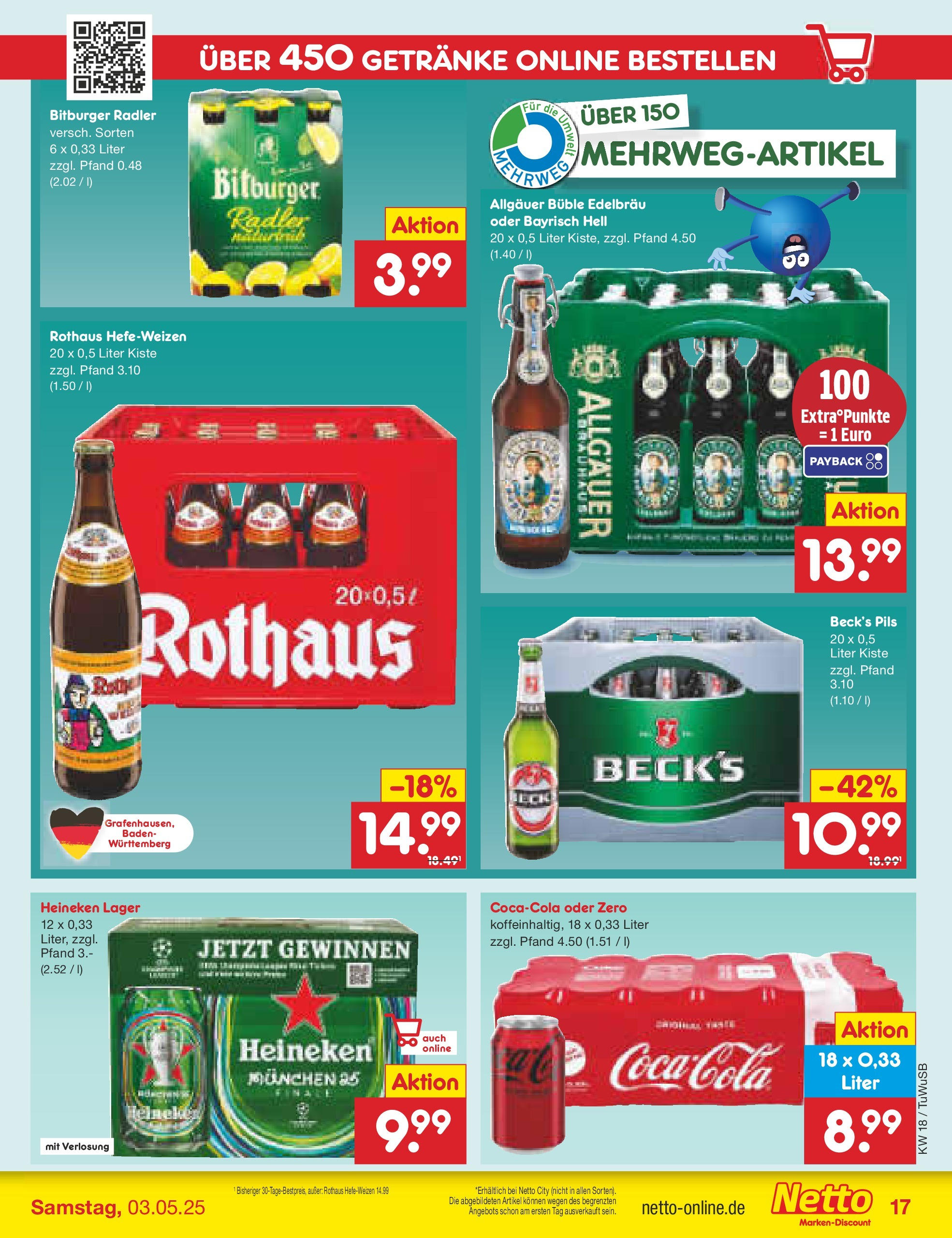 Netto Marken-Discount - Netto: Wochenangebote (ab 27.04.2025) » Angebote | Seite: 17 | Produkte: Coca cola, Cola, Heineken, Radler Netto Marken-Discount - Netto: Wochenangebote (ab 27.04.2025) » Angebote | Seite: 17 | Produkte: Coca cola, Cola, Heineken, Radler