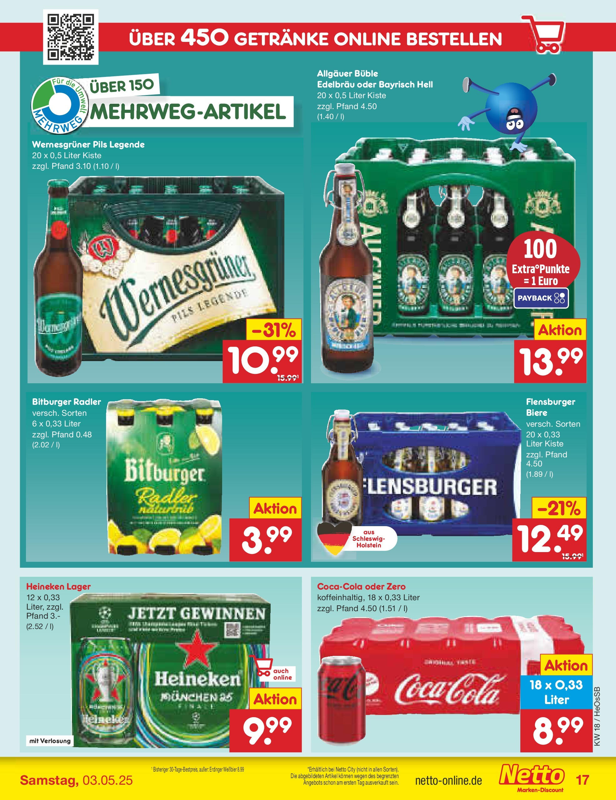 Netto Marken-Discount - Netto: Wochenangebote (ab 27.04.2025) » Angebote | Seite: 17 | Produkte: Cola, Wernesgruner, Flensburger, Heineken Netto Marken-Discount - Netto: Wochenangebote (ab 27.04.2025) » Angebote | Seite: 17 | Produkte: Cola, Wernesgruner, Flensburger, Heineken