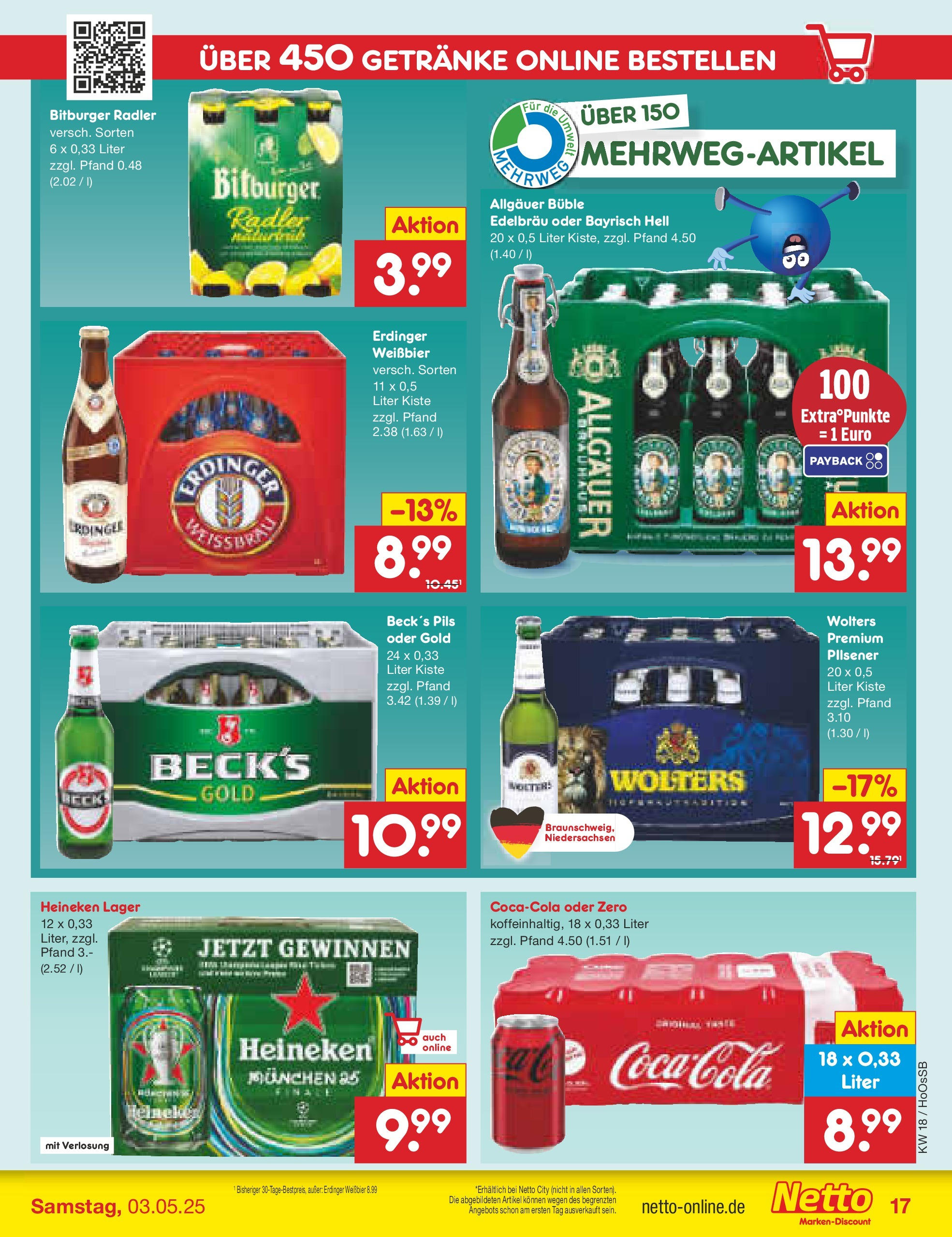 Netto Marken-Discount - Netto: Wochenangebote (ab 27.04.2025) » Angebote | Seite: 17 | Produkte: Bitburger, Erdinger, Heineken, Radler