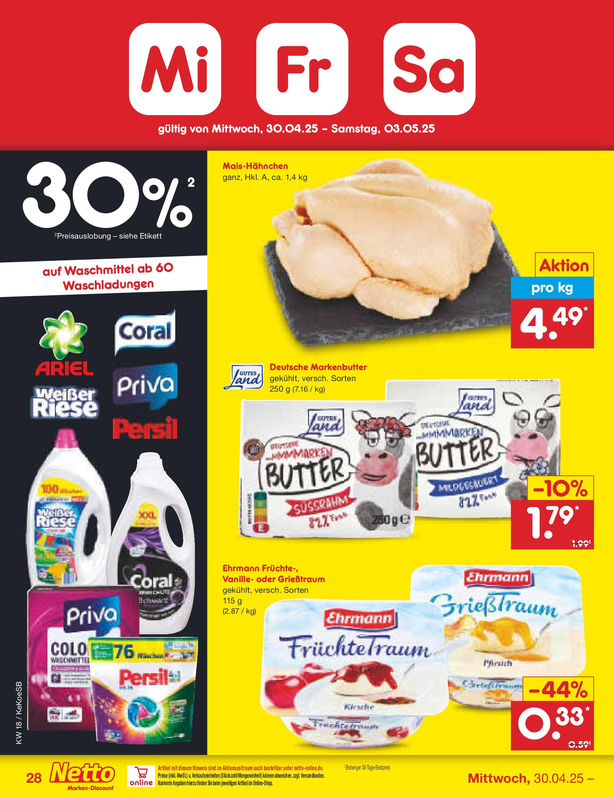 Netto Marken-Discount - Netto: Wochenangebote (ab 27.04.2025) » Angebote | Seite: 28 | Produkte: Ariel, Coral, Waschmittel, Pfirsich