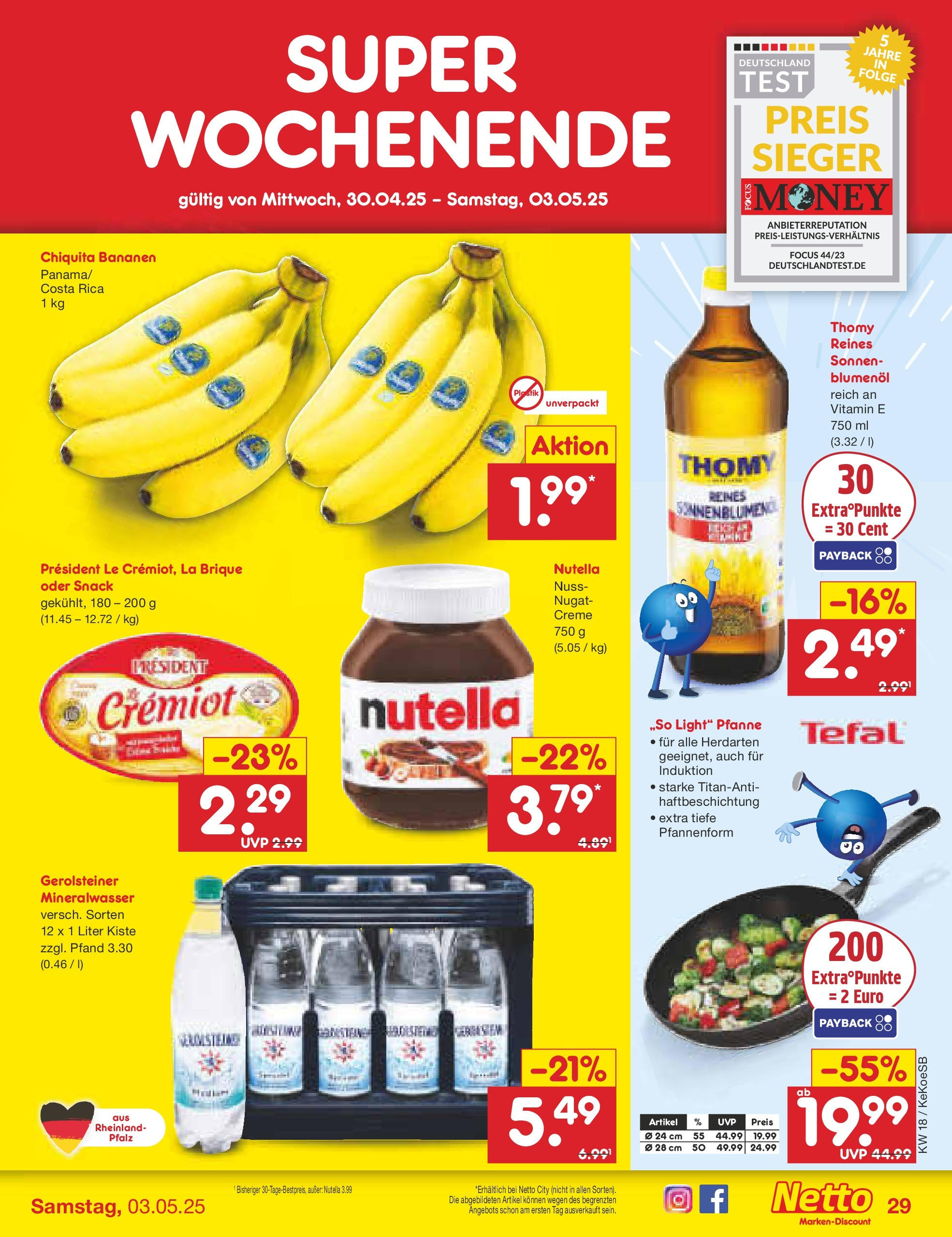 Netto Marken-Discount - Netto: Wochenangebote (ab 27.04.2025) » Angebote | Seite: 29 | Produkte: Sonnenblumenol, Mineralwasser, Nutella, Gerolsteiner