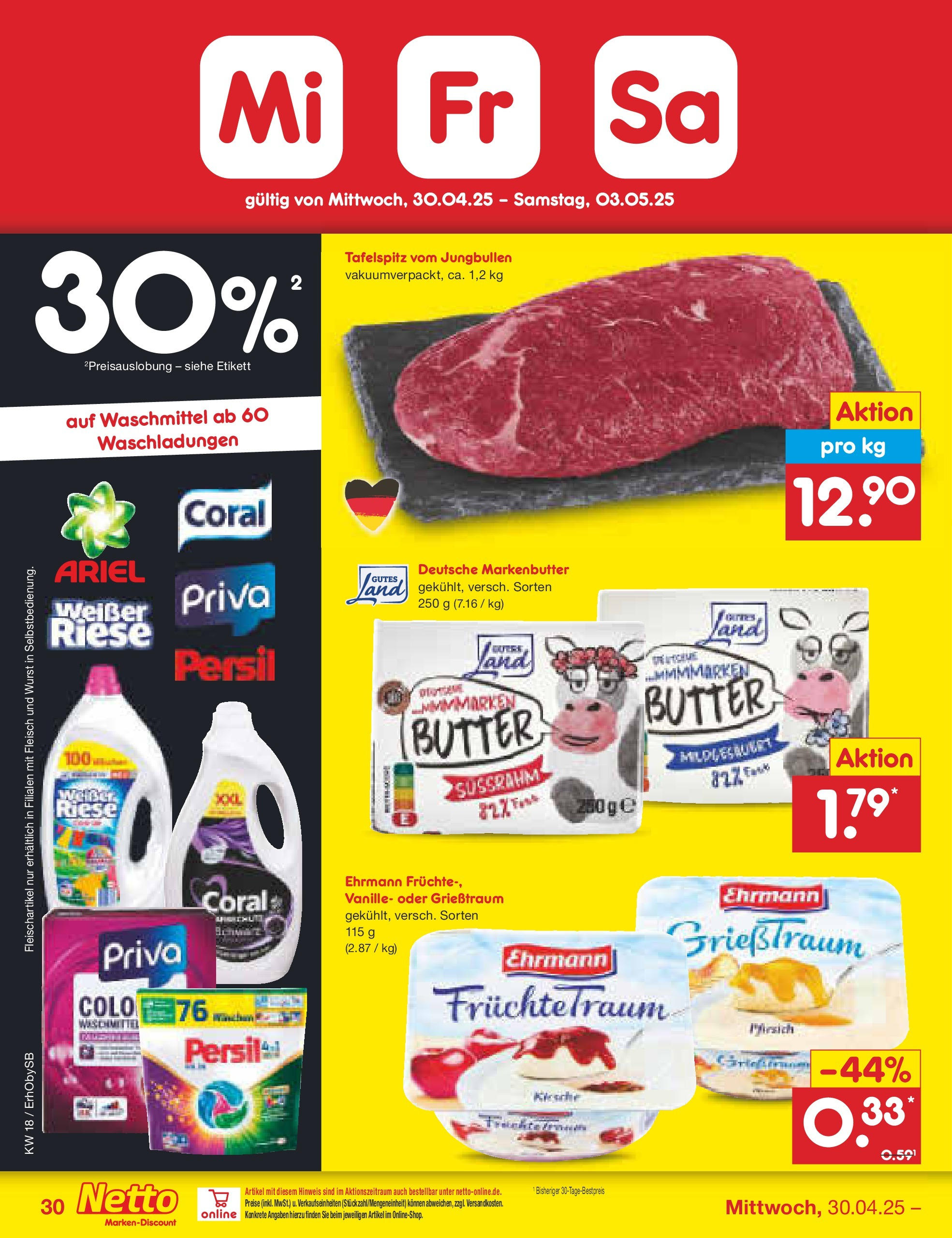 Netto Marken-Discount - Netto: Wochenangebote (ab 27.04.2025) » Angebote | Seite: 30 | Produkte: Butter, Ariel, Wurst, Fleisch Netto Marken-Discount - Netto: Wochenangebote (ab 27.04.2025) » Angebote | Seite: 30 | Produkte: Butter, Ariel, Wurst, Fleisch