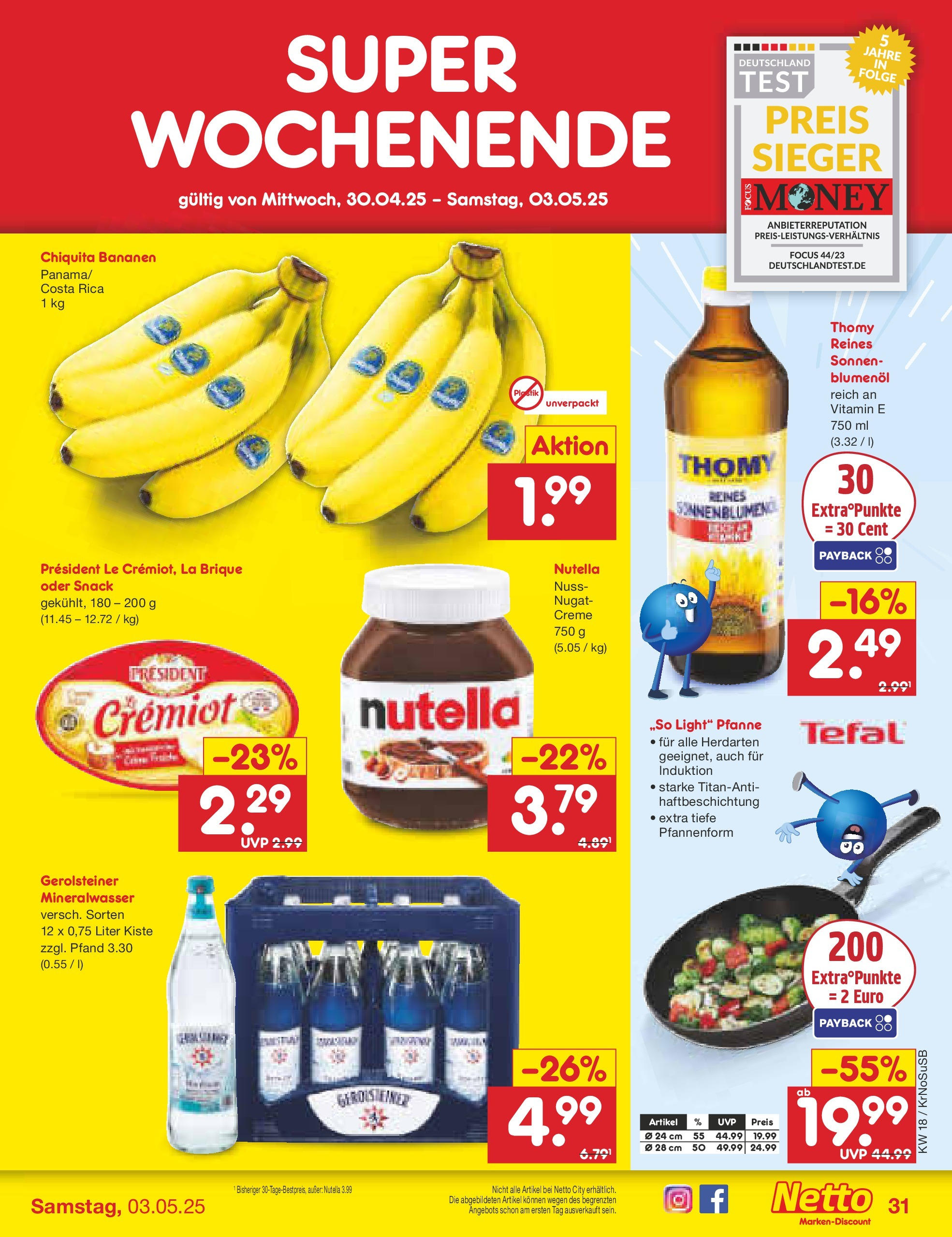Netto Marken-Discount - Netto: Wochenangebote (ab 27.04.2025) » Angebote | Seite: 31 | Produkte: Sonnenblumenol, Bananen, Mineralwasser, Creme Netto Marken-Discount - Netto: Wochenangebote (ab 27.04.2025) » Angebote | Seite: 31 | Produkte: Sonnenblumenol, Bananen, Mineralwasser, Creme