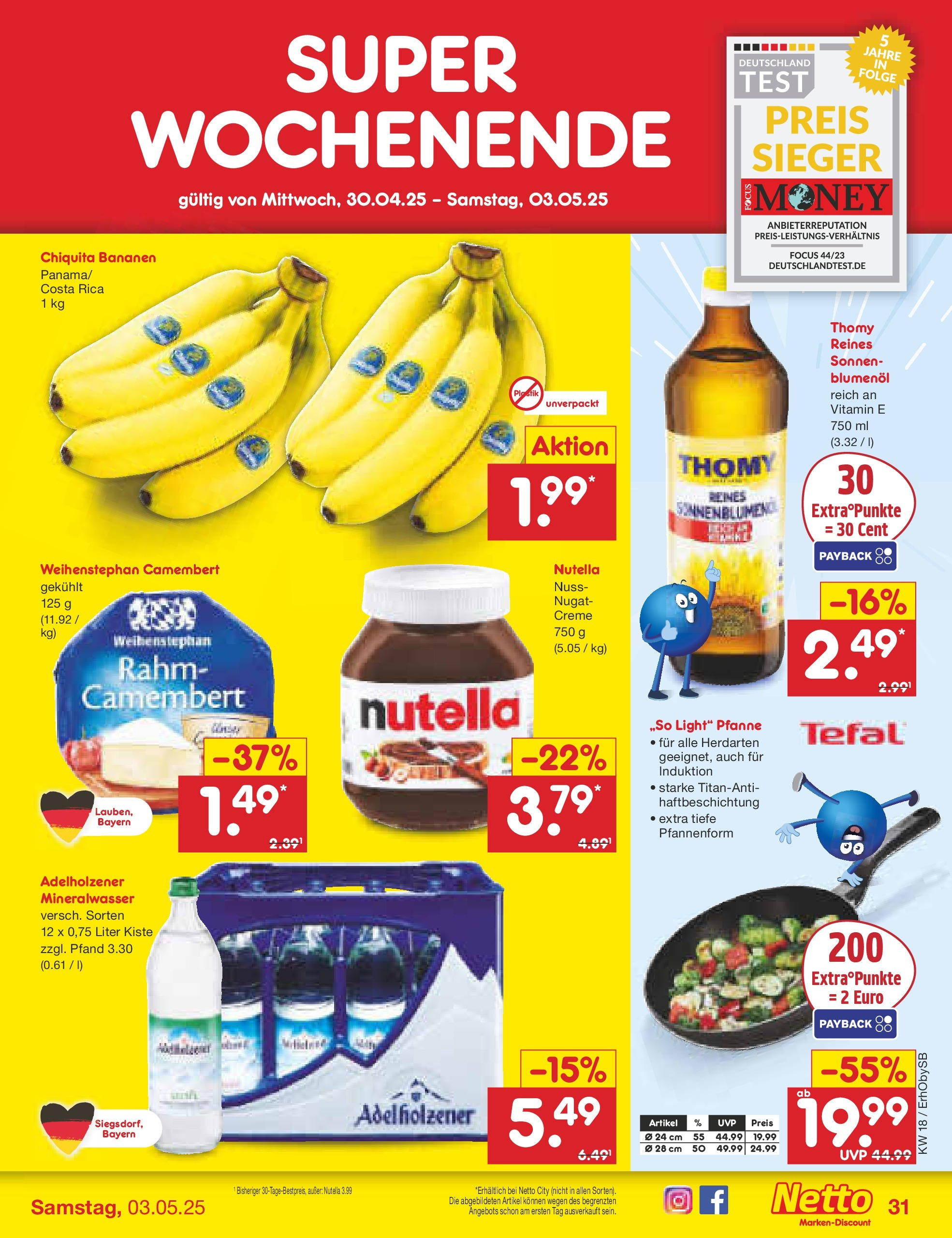 Netto Marken-Discount - Netto: Wochenangebote (ab 27.04.2025) » Angebote | Seite: 31 | Produkte: Sonnenblumenol, Mineralwasser, Creme, Nutella Netto Marken-Discount - Netto: Wochenangebote (ab 27.04.2025) » Angebote | Seite: 31 | Produkte: Sonnenblumenol, Mineralwasser, Creme, Nutella