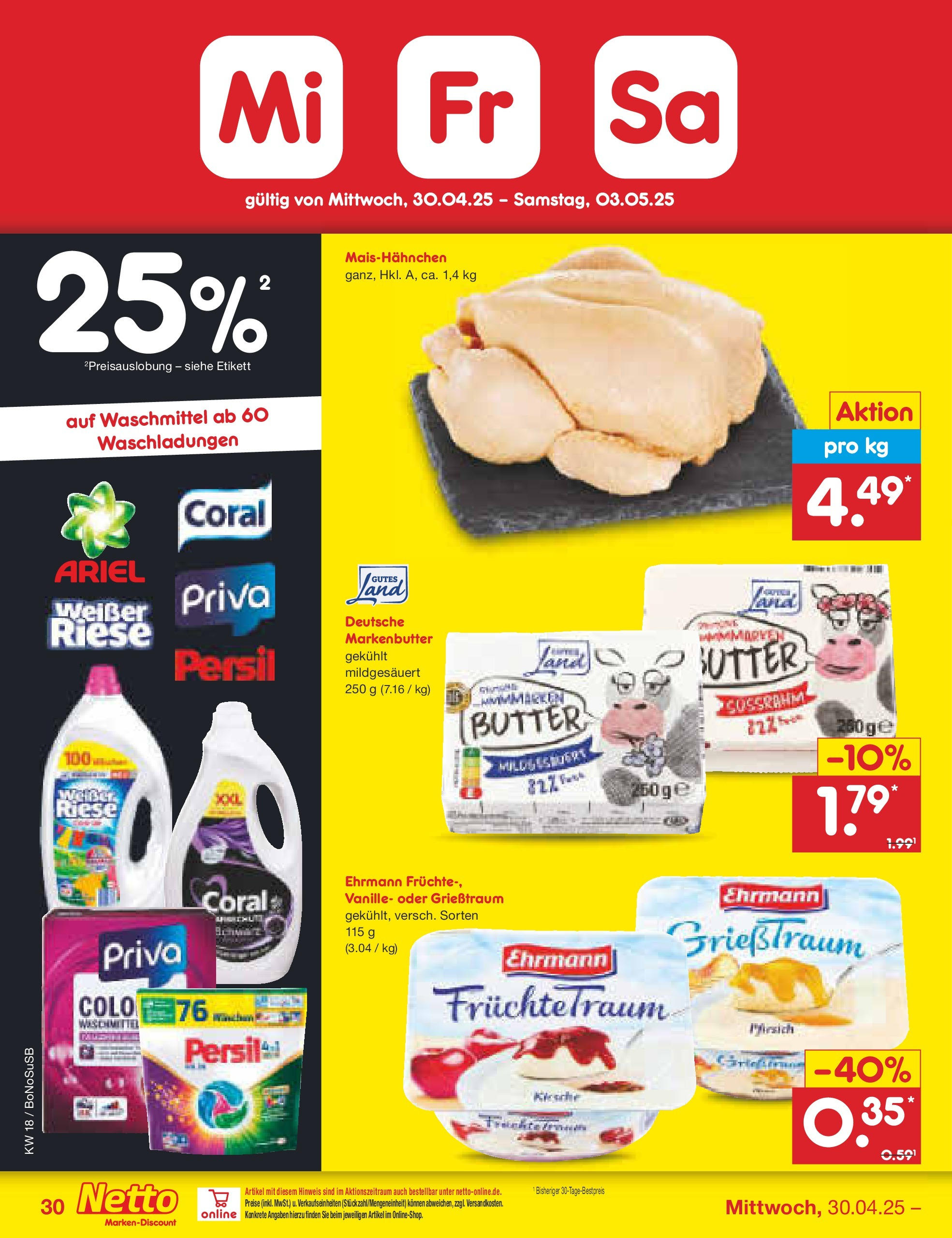 Netto Marken-Discount - Netto: Wochenangebote (ab 27.04.2025) » Angebote | Seite: 30 | Produkte: Coral, Waschmittel, Pfirsich, Persil